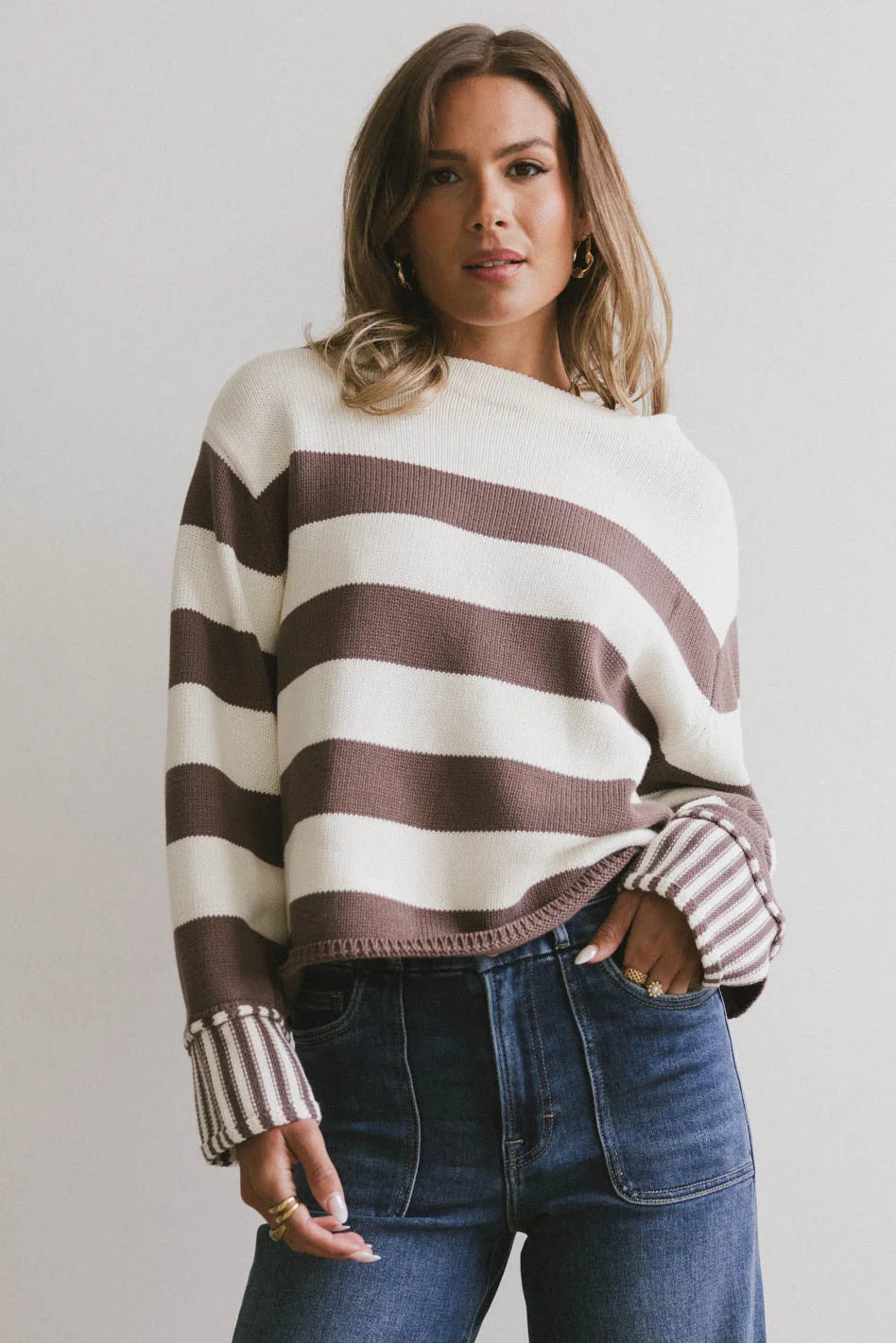 Helena Striped Brown Sweater for Women | Cozy Knit Pullover | Perfect for Fall & Winter Outfits | FINAL SALE