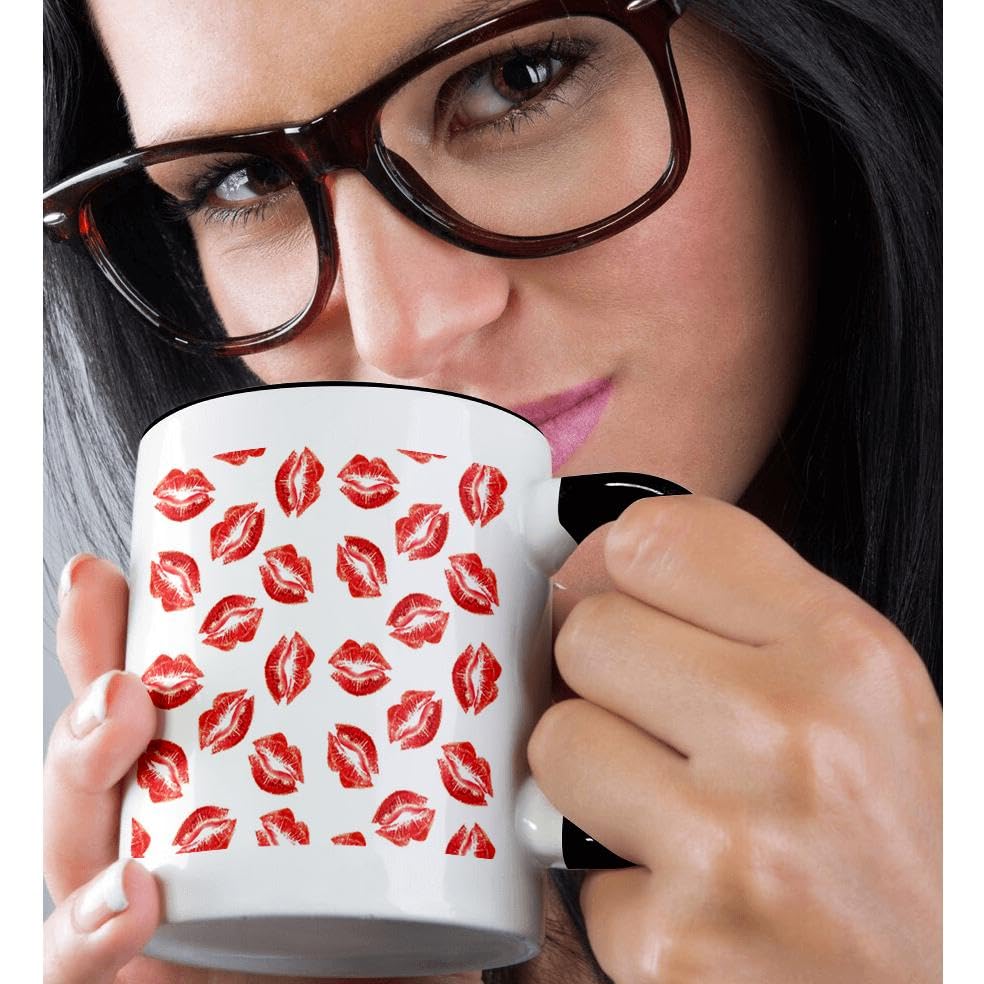 15oz Coffee Mug with Flirty Hot Lips & Red Lipstick Kiss Design - Stylish Romantic Love Collection - Perfect Gift for Her, Valentine's Day, Bridal Shower & Coffee Lovers
