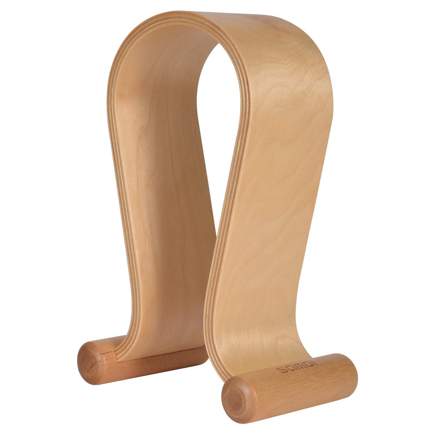 Premium SAMDI Leather Headphone Stand with Birch Wood Base - Universal Gaming Headset Holder for Desk Organization | Perfect for Home Office, Gaming Setup & Studio Use