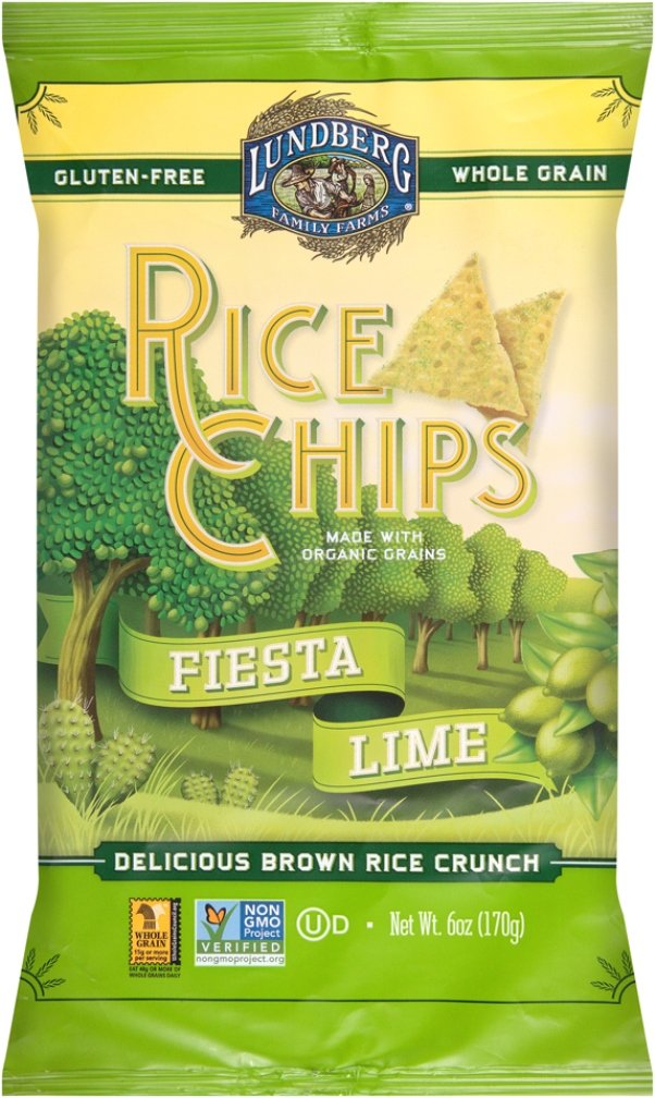 Lundberg Family Farms Fiesta Lime Rice Chips - Gluten Free, Non-GMO, Vegan Snacks - 6 Oz (Pack of 12) - Perfect for Parties, Picnics & Healthy On-the-Go Snacking