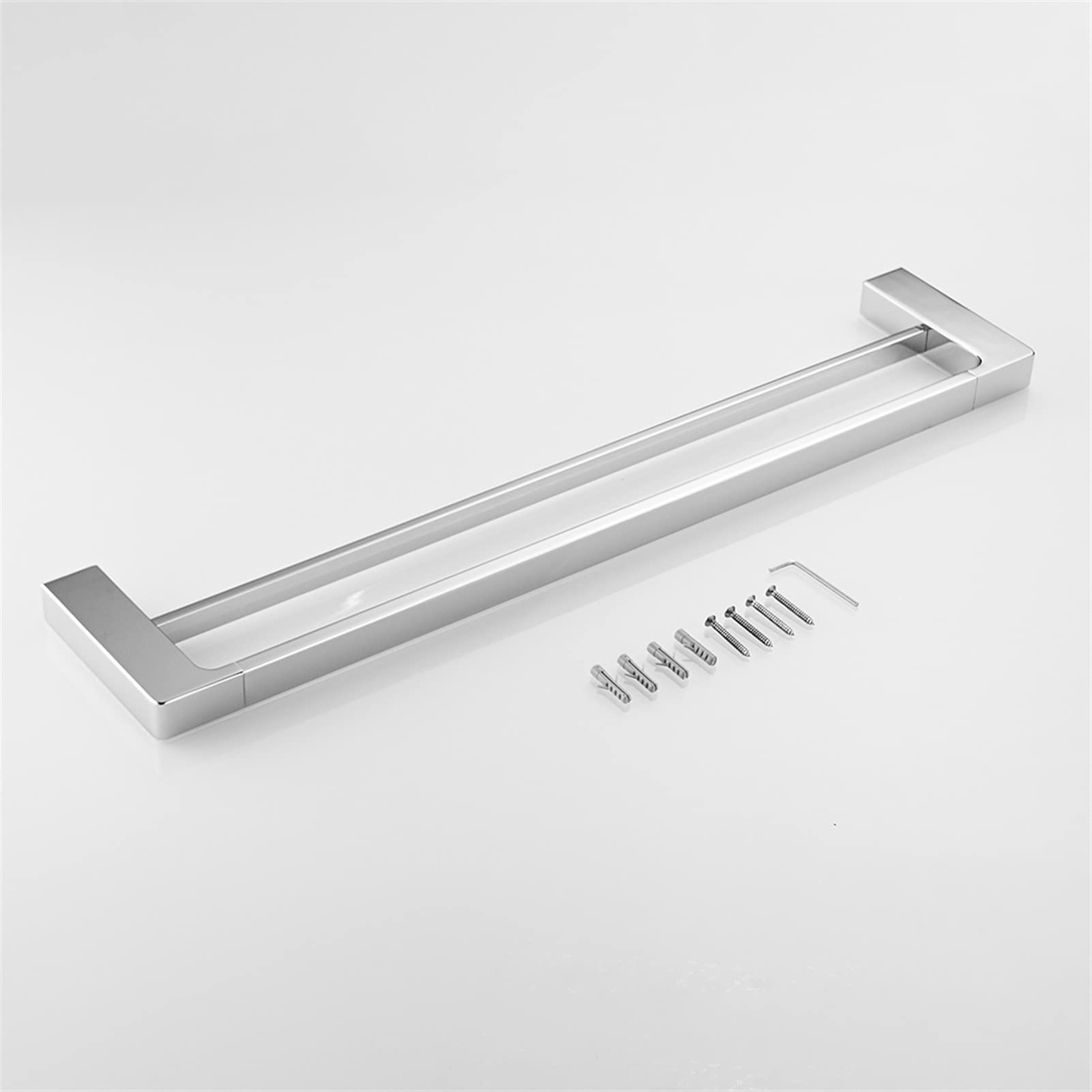 Modern Chrome Finish Double Towel Bar Bathroom Accessories - Zinc Alloy Towel Rack Set with Wall Mount (60cm) - Perfect for Bathroom, Spa & Hotel Decor