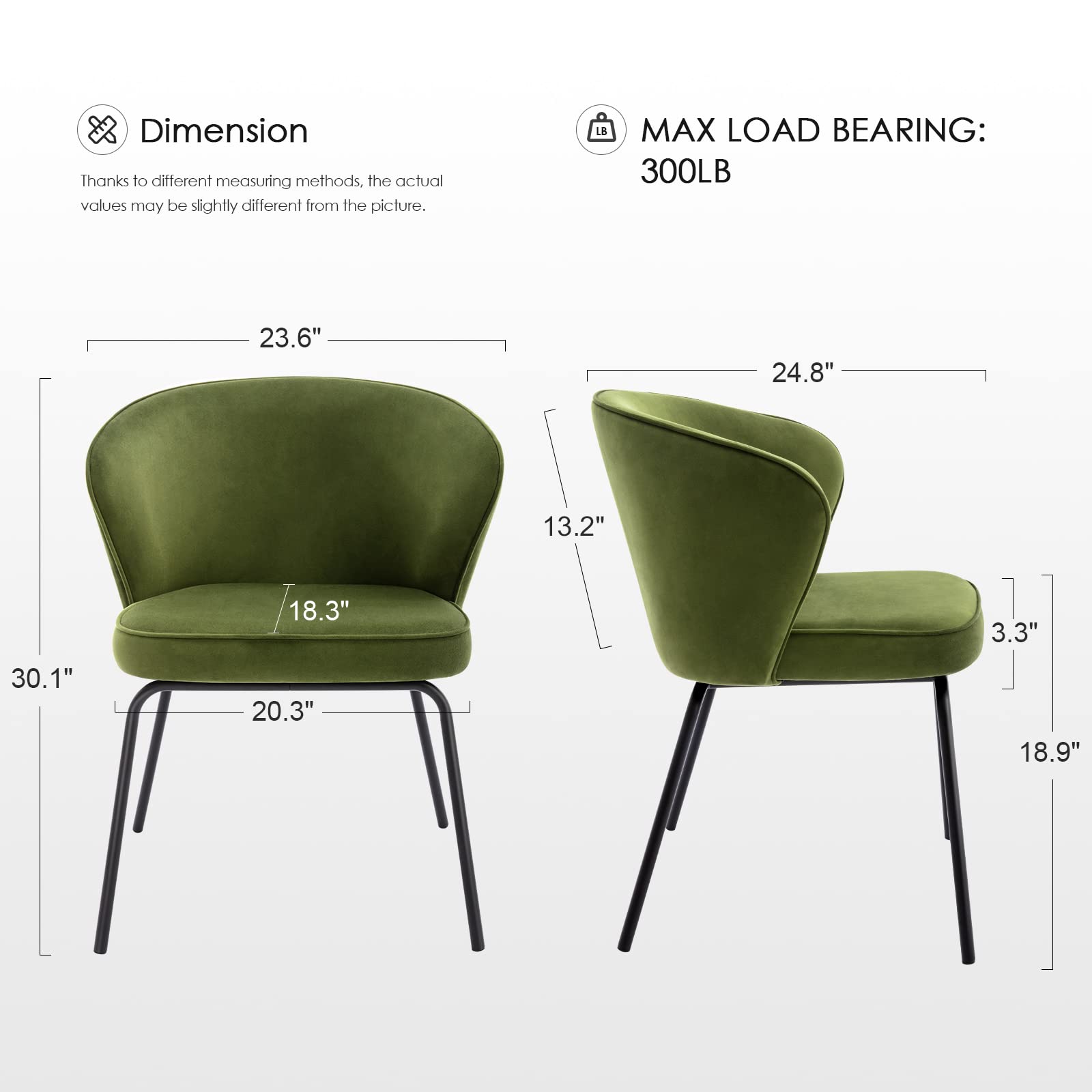 Zesthouse Modern Dining Chairs Set of 2 - Upholstered Velvet Kitchen Chairs with Curved Wingback & Sturdy Metal Legs, Olive Green - Perfect for Dining Room, Kitchen, Living Room & Small Space Decor