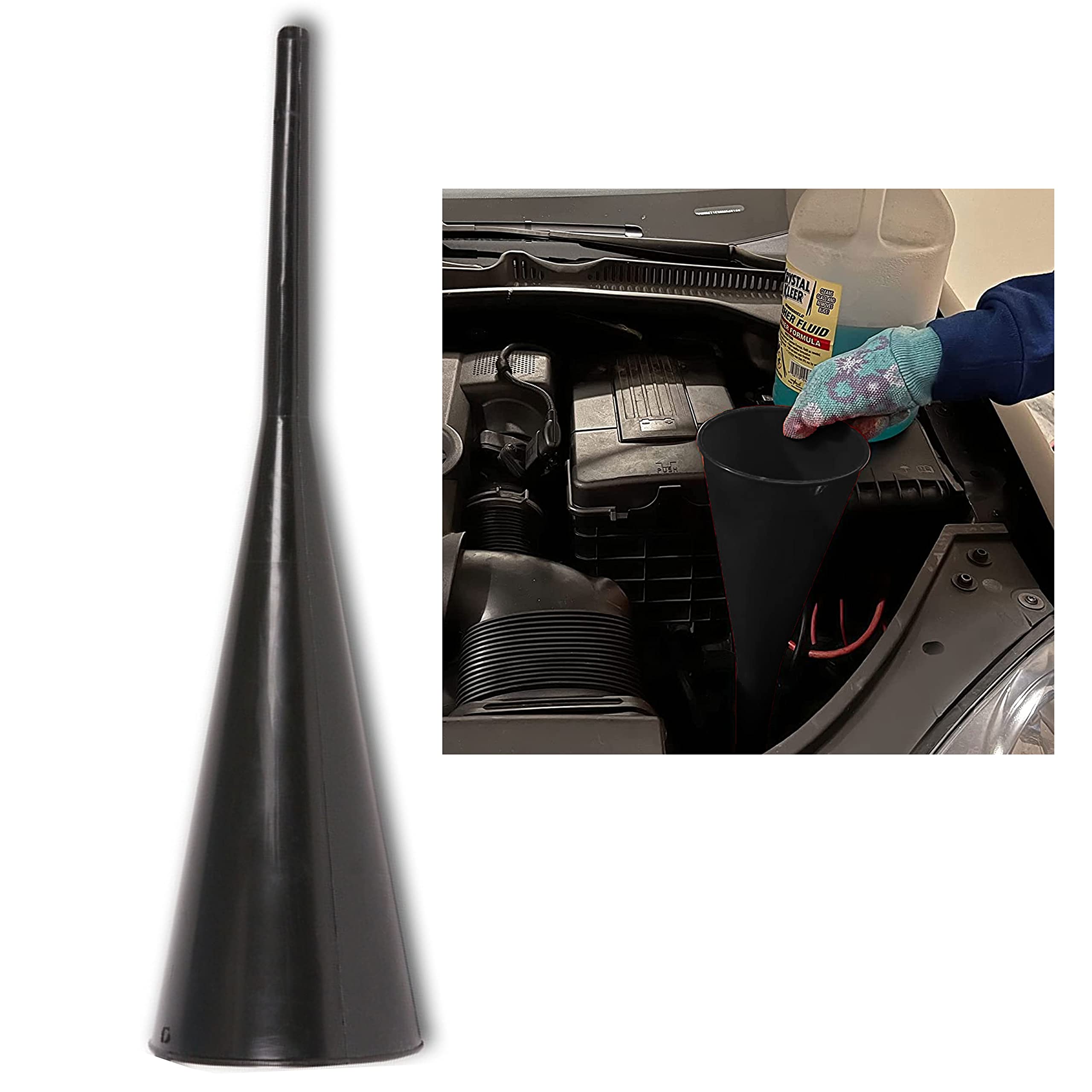 18-Inch Long Neck Funnel for Transmission Fluid, Engine Oil & Fuel - 4.5-Inch Diameter Black Filler - Perfect for Automotive Maintenance & DIY Fluid Changes