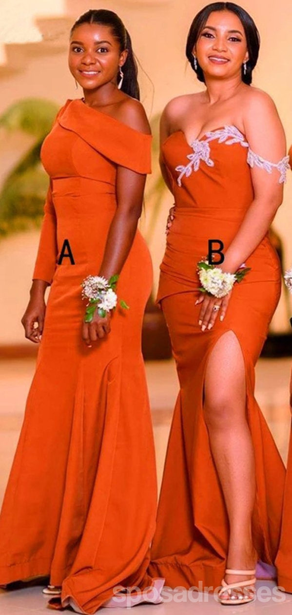 Elegant Mermaid Orange High Slit Long Bridesmaid Dress - WG1131 | Formal Evening Gown for Weddings, Prom & Special Occasions