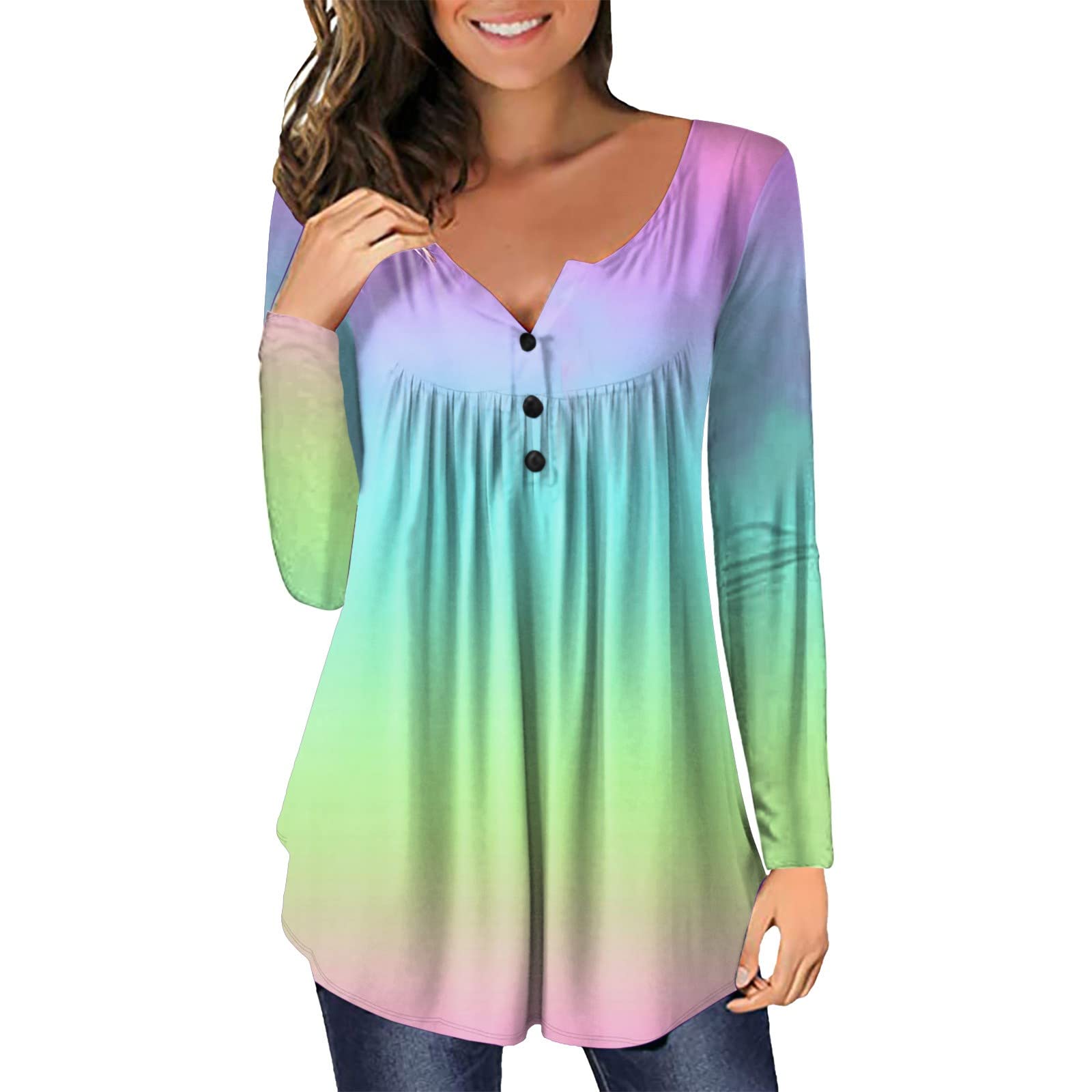 Plus Size Women's Fall Casual Pleated Tunic Tops - Long Sleeve Blouse to Wear with Leggings | Comfortable & Stylish for Work, Travel & Everyday Wear