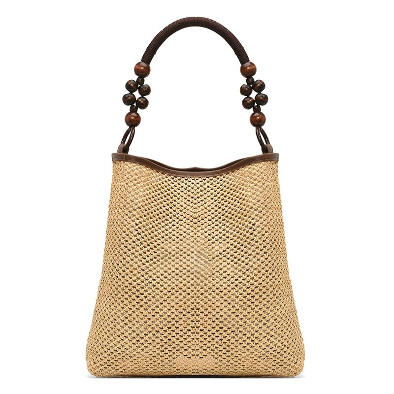 Large Straw Woven Tote Bag for Women - Beach Vacation Travel Handbag with Mesh Shoulder Strap | Perfect for Summer Outings, Pool Parties & Tropical Getaways
