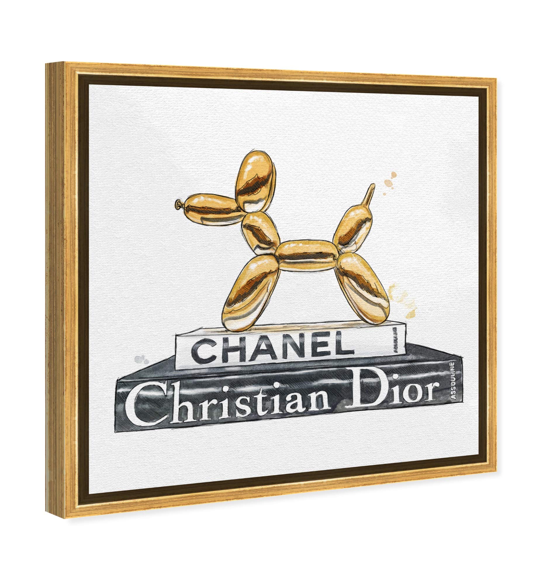 Oliver Gal Artist Co. Balloon Dog Library Framed Wall Art - 30x30 Inch Fashion Canvas Print in Gold & Gray - Modern Home Decor for Living Room, Bedroom & Office