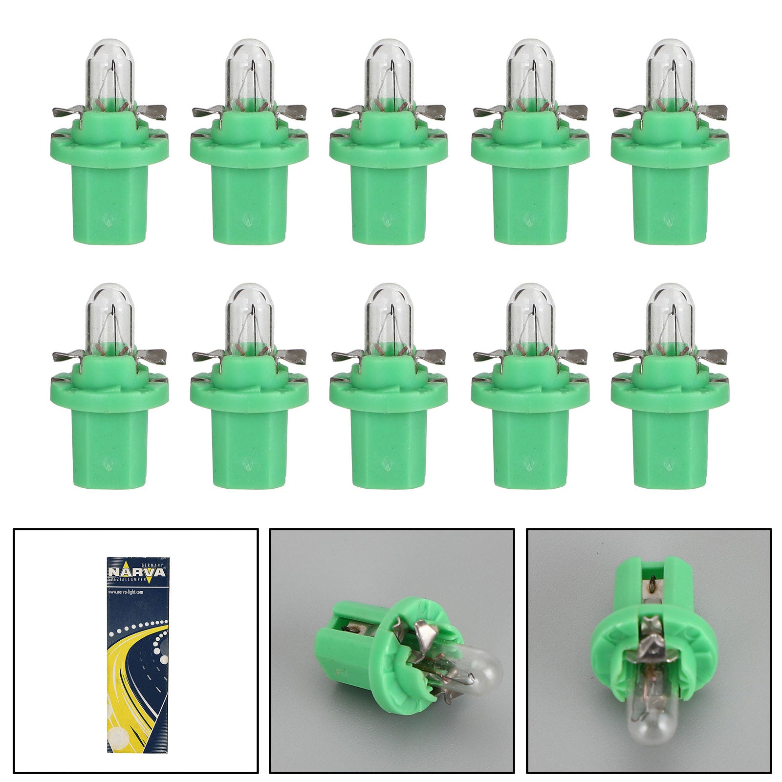 10x NARVA 17057 Car Auxiliary Bulbs 12V 2W BAX10d B8.5d - Replacement Lights for Dashboard, Instrument Panel & Interior Lighting - Perfect for Cars, Trucks & RVs
