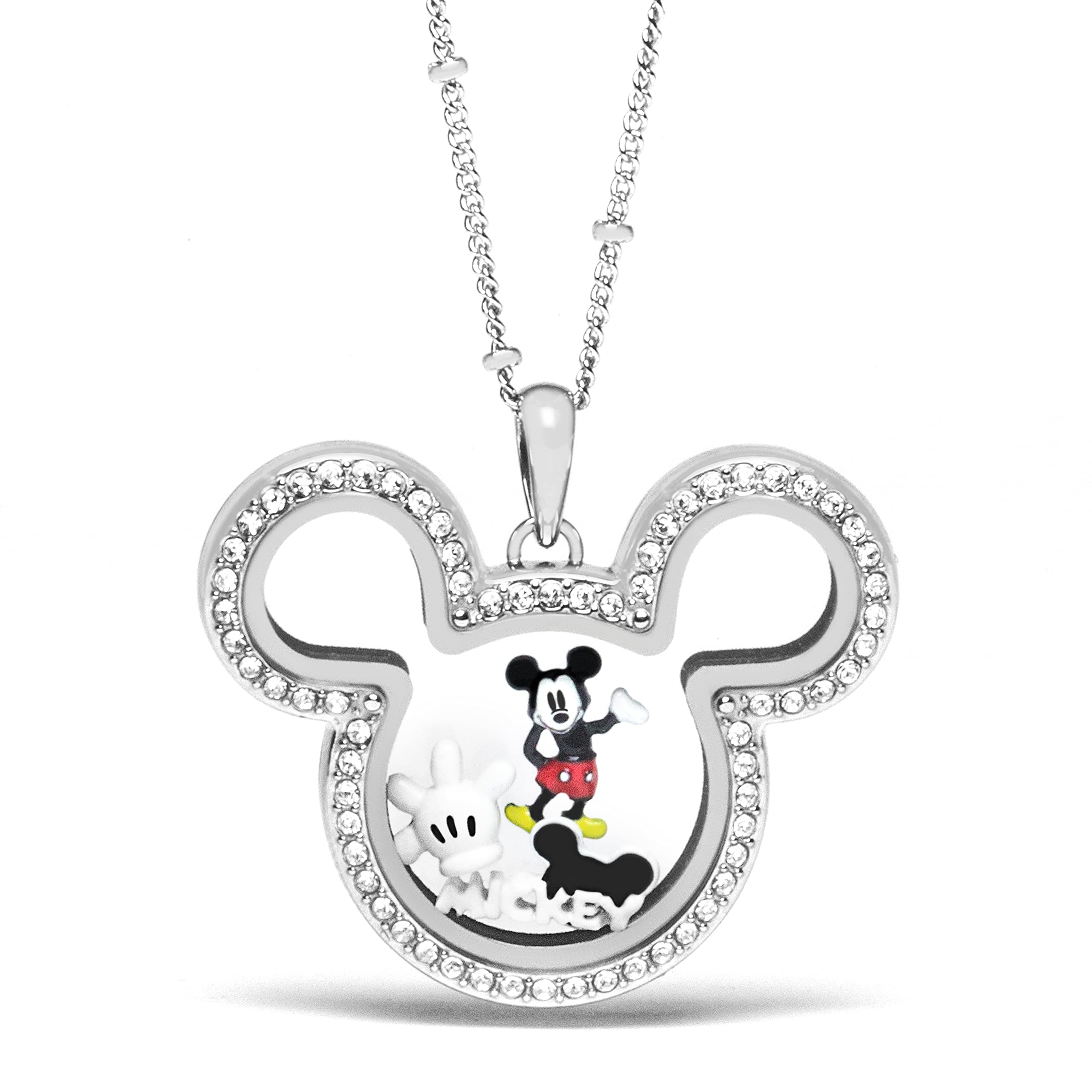 Disney Mickey Mouse Living Locket Necklace Set - Vintage Inspired Charm Pendant Jewelry for Women & Girls - Perfect for Birthday Gifts, Christmas Presents & Disney Fans Collection