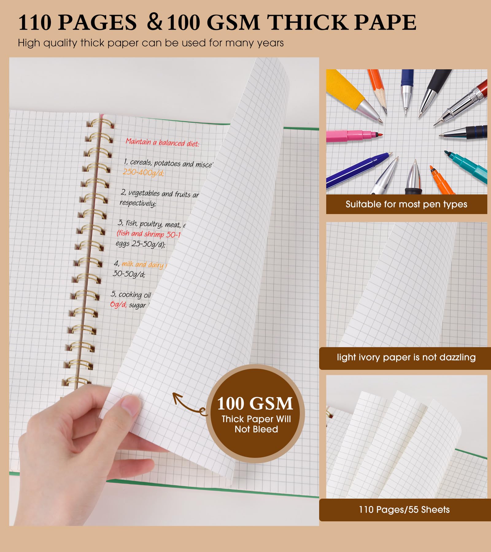 Premium Spiral Graph Paper Notebook - 8.5