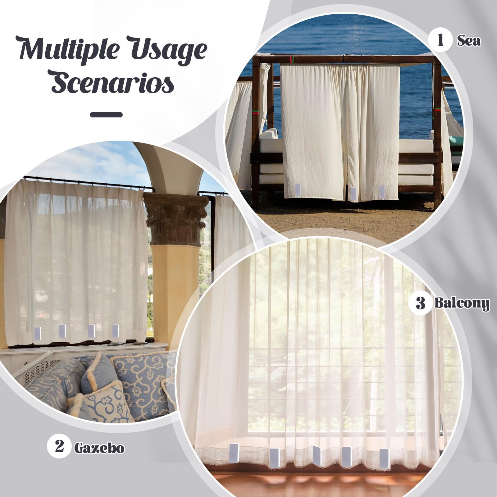 16-Piece Waterproof Magnetic Curtain Weights for Outdoor, Bathroom & Shower - Windproof Drapery Weights for Home Decor, Liners, Flags & Tablecloths (Gray) - Perfect for Patio, Beach & Camping Use