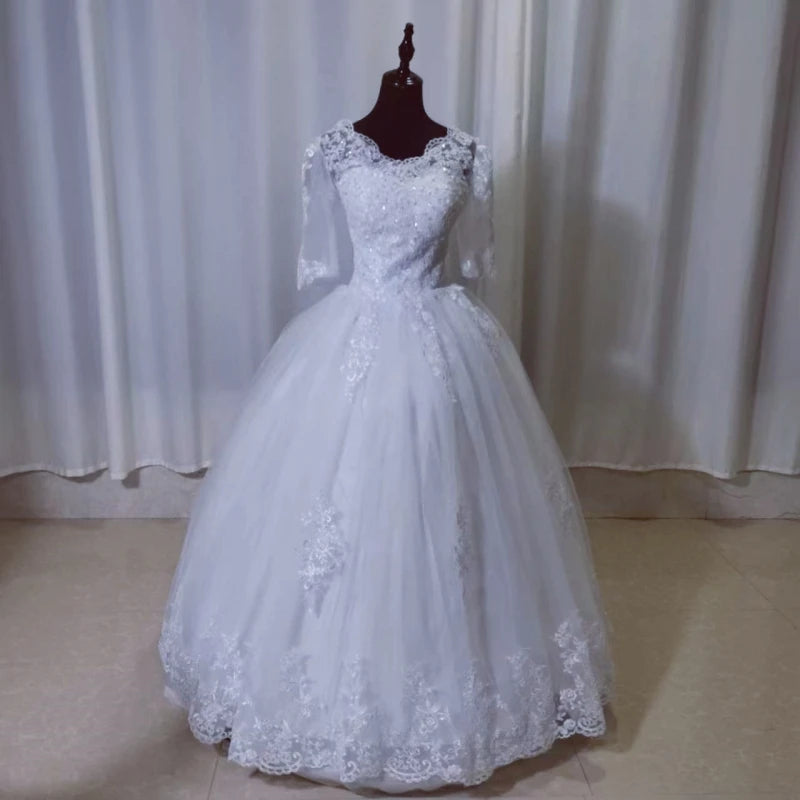Elegant V-Neck Long Sleeve Plus Size Wedding Dress with Cathedral Train - Perfect for Bridal Ceremonies & Formal Events