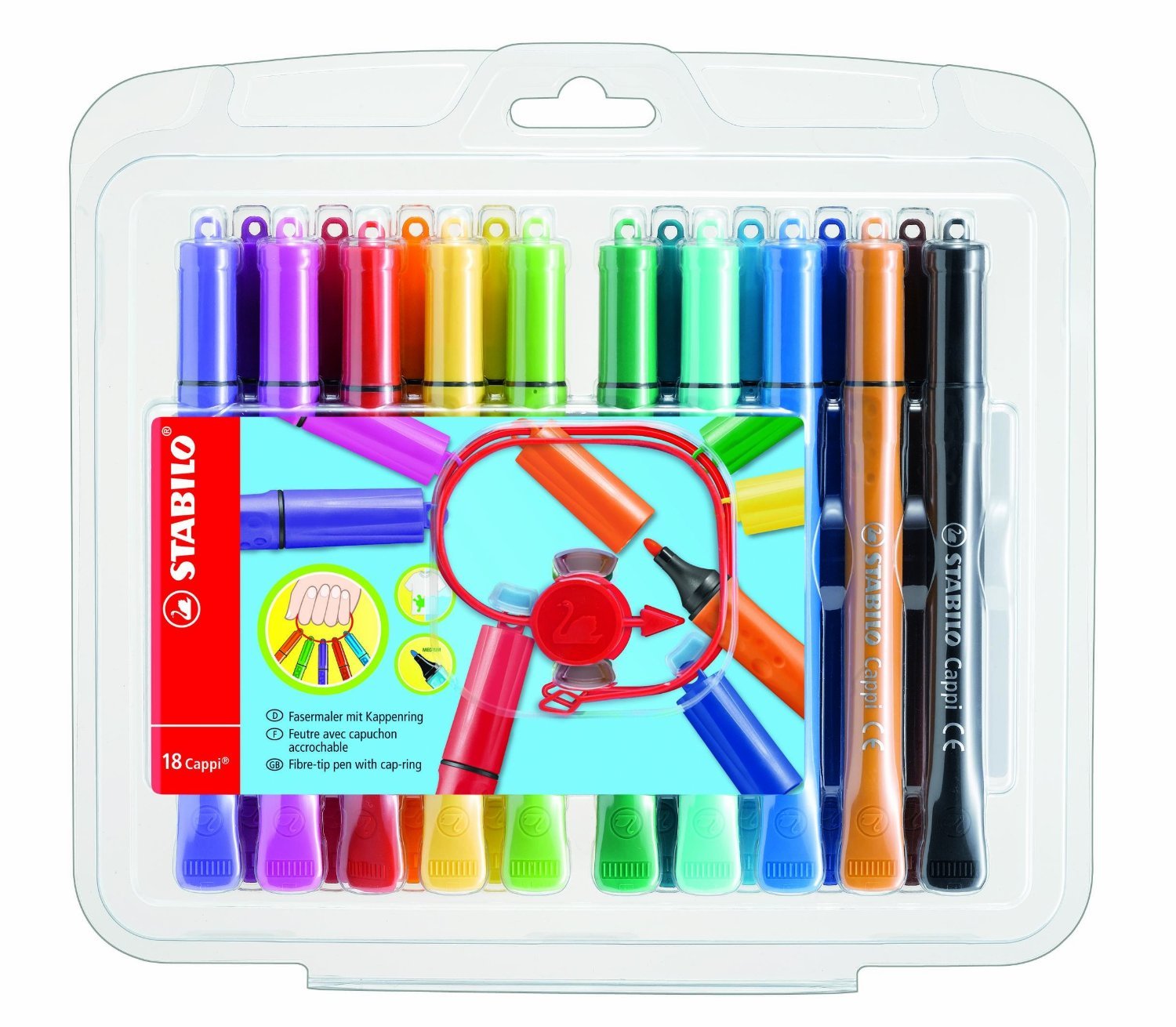 STABILO Cappi Wallet of 18 Felt-Tip Pens - Vibrant Colors for Journaling, Note Taking & Art Projects - Perfect for Students, Office & Creative Work