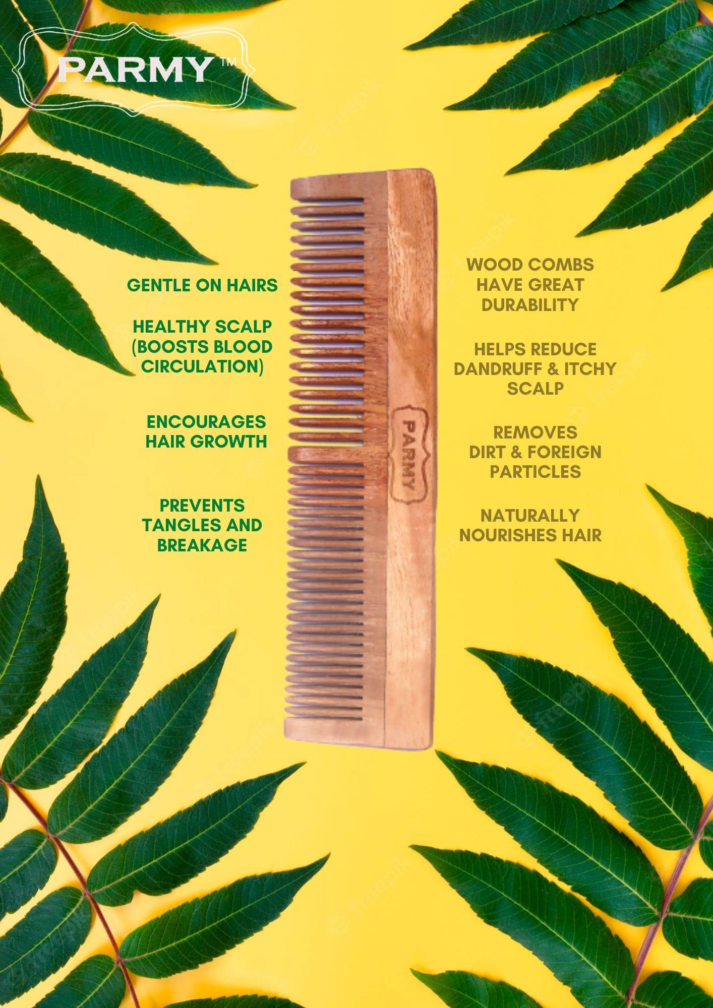 Organic Neem Wood Comb & Bamboo Toothbrush Set - Natural Hair Care & Dental Hygiene for Women & Men | Detangling Comb, Small & Lily Comb (4 Combs + 2 Toothbrushes) | Perfect for Travel, Home & Eco-Friendly Gifts