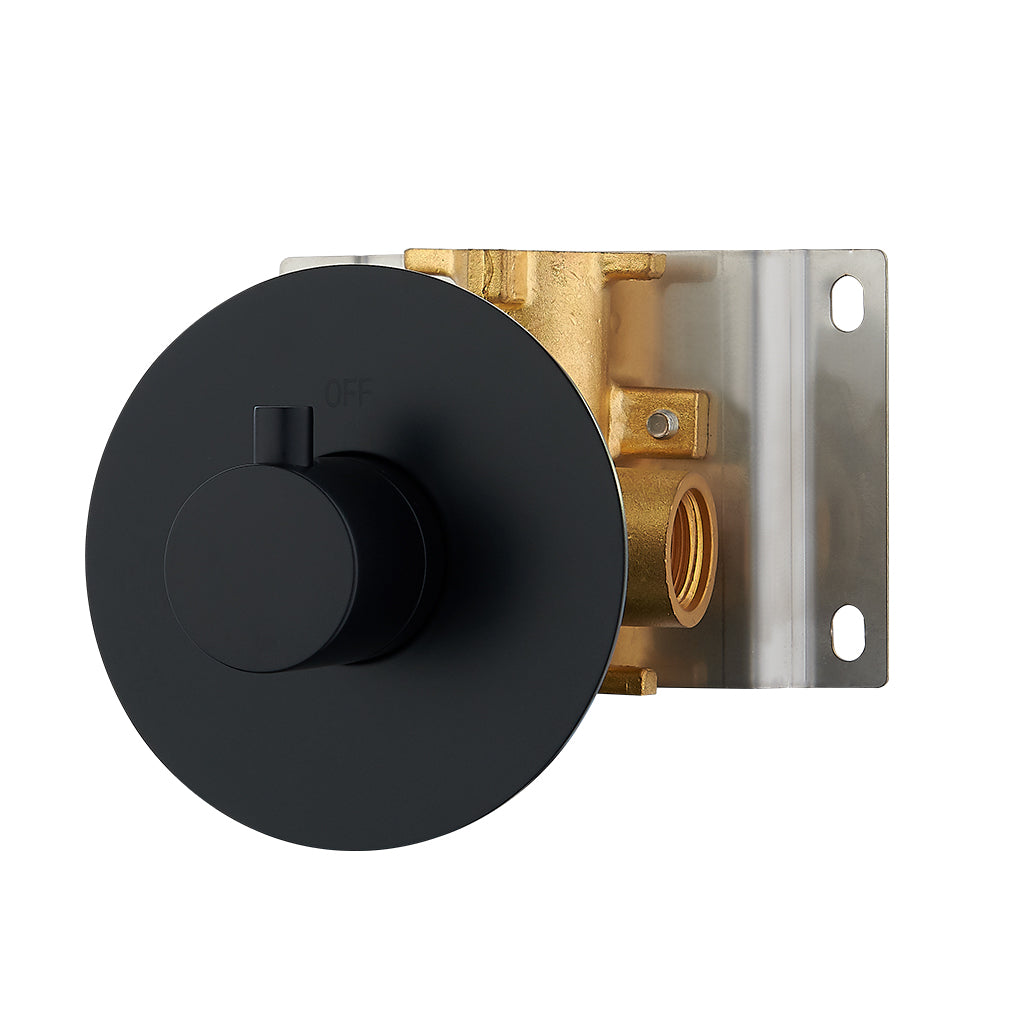 DAX Round Concealed 3-Way Diverter Valve - Matte Black Finish (DAX 1053 RD BL) | Perfect for Shower Systems, Bathroom Remodeling & Water Flow Control