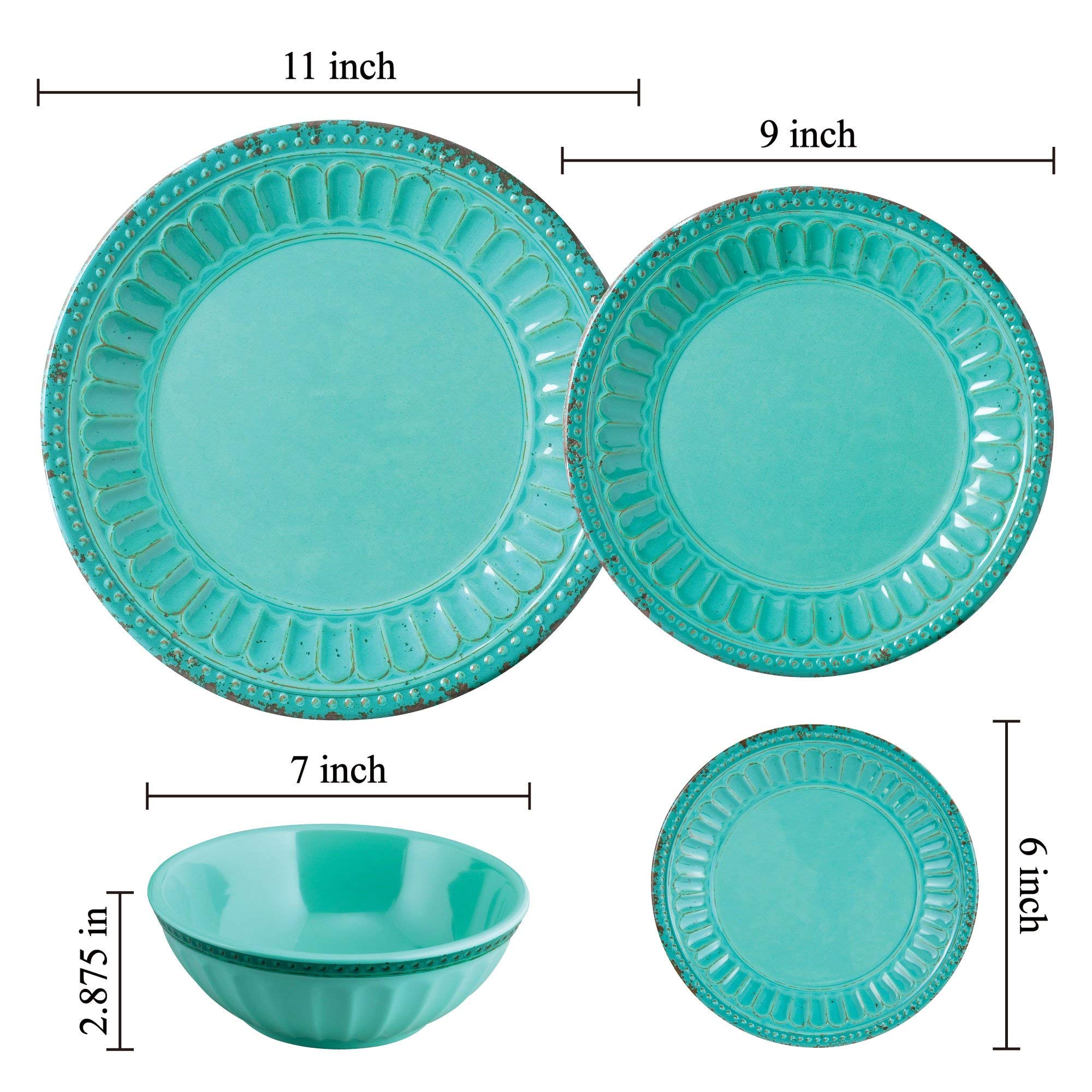 UPware Chateau Melamine Round Dessert Plates – 6 Inch Small Serving Plates Set of 4, Turquoise – Perfect for Appetizers, Snacks, Side Dishes, Parties, and Casual Dining