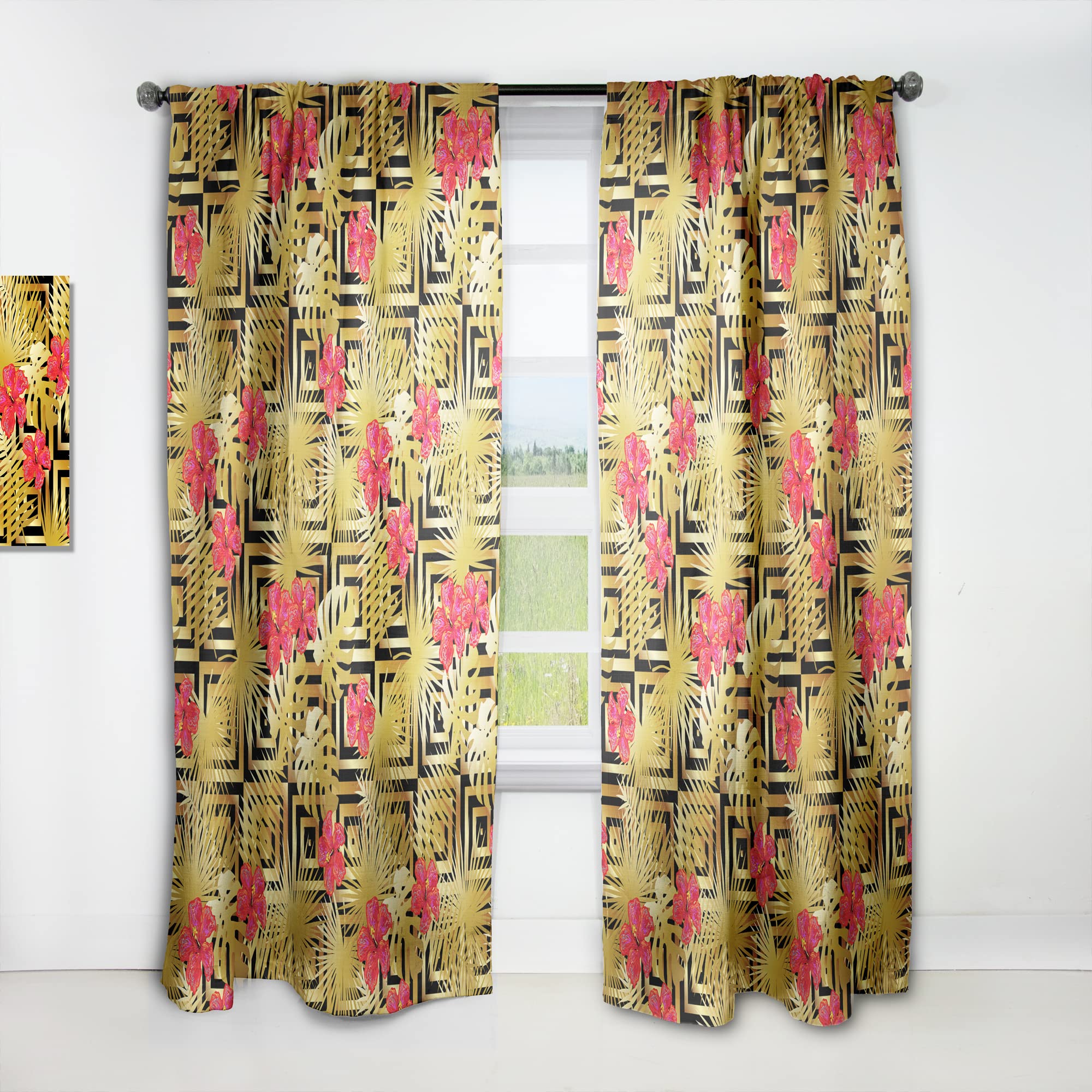 DesignQ Premium Thermal Insulated Curtains - Tropical Gold Luxury Pattern I - 52x63 Inch Single Panel for Bedroom & Living Room - Elegant Home Decor for Sun Protection & Energy Savings