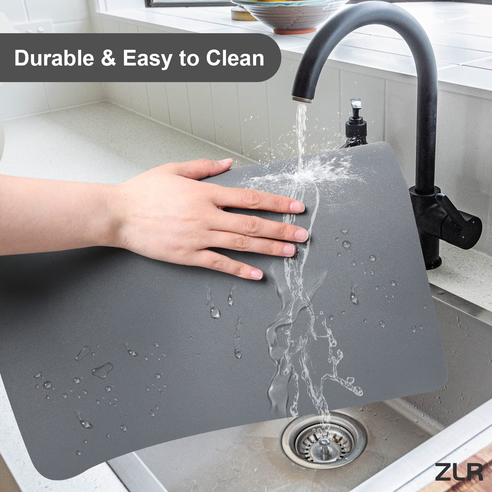 ZLR Coffee Mat - 12x16 Absorbent Kitchen Drying Mat for Dishes & Countertops - Easy Clean for Coffee Bars & Espresso Machines - Gray