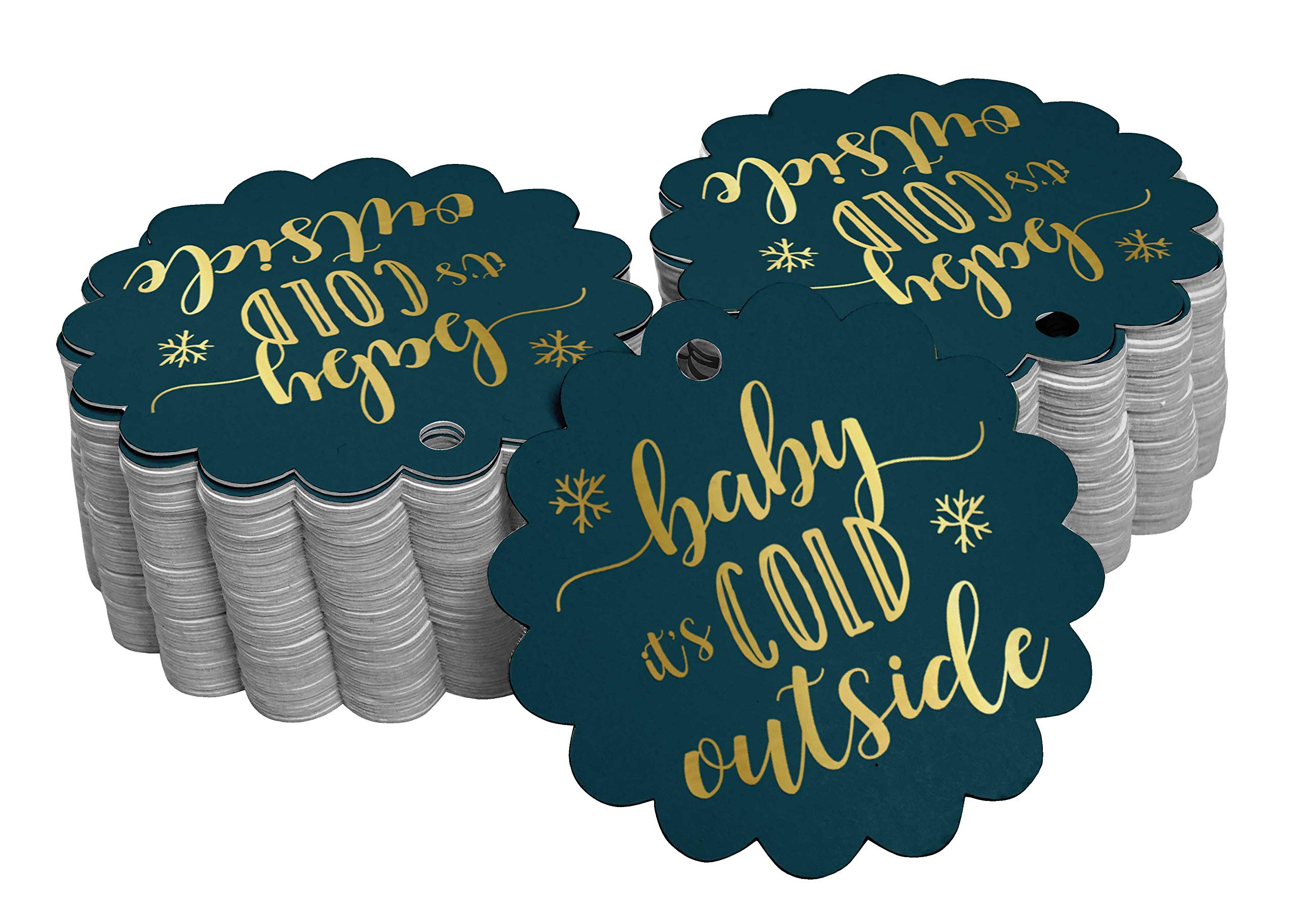 50pcs Gold Foil Baby Shower Favor Tags - 'Baby It's Cold Outside' Winter Theme Gift Tags for Baby Showers, Birthday Parties & Christmas Celebrations