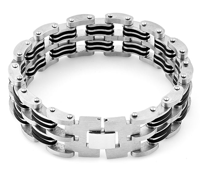 Premium Stainless Steel Black Rubber Link Bracelet for Men & Women - Durable Waterproof Unisex Watch Band for Sports, Outdoor & Everyday Wear