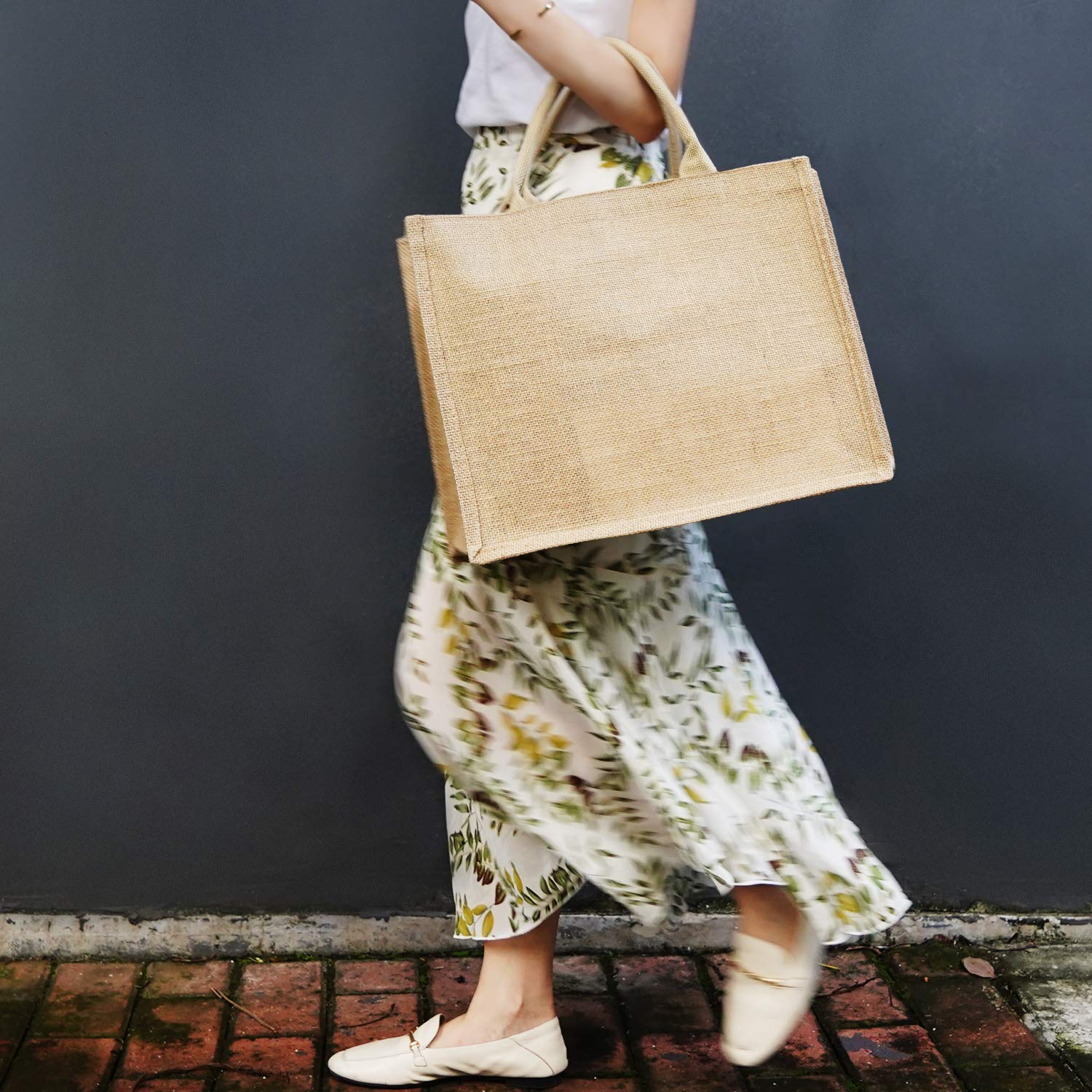 Segarty 3 Pack Large Burlap Jute Reusable Canvas Tote Bags with Handles - Eco-Friendly Blank Bulk Tote Bags for Women, Bridesmaid Wedding Favors, Grocery Shopping, Beach Trips & DIY Crafts - Perfect for Market, Bachelorette Parties & Everyday Use