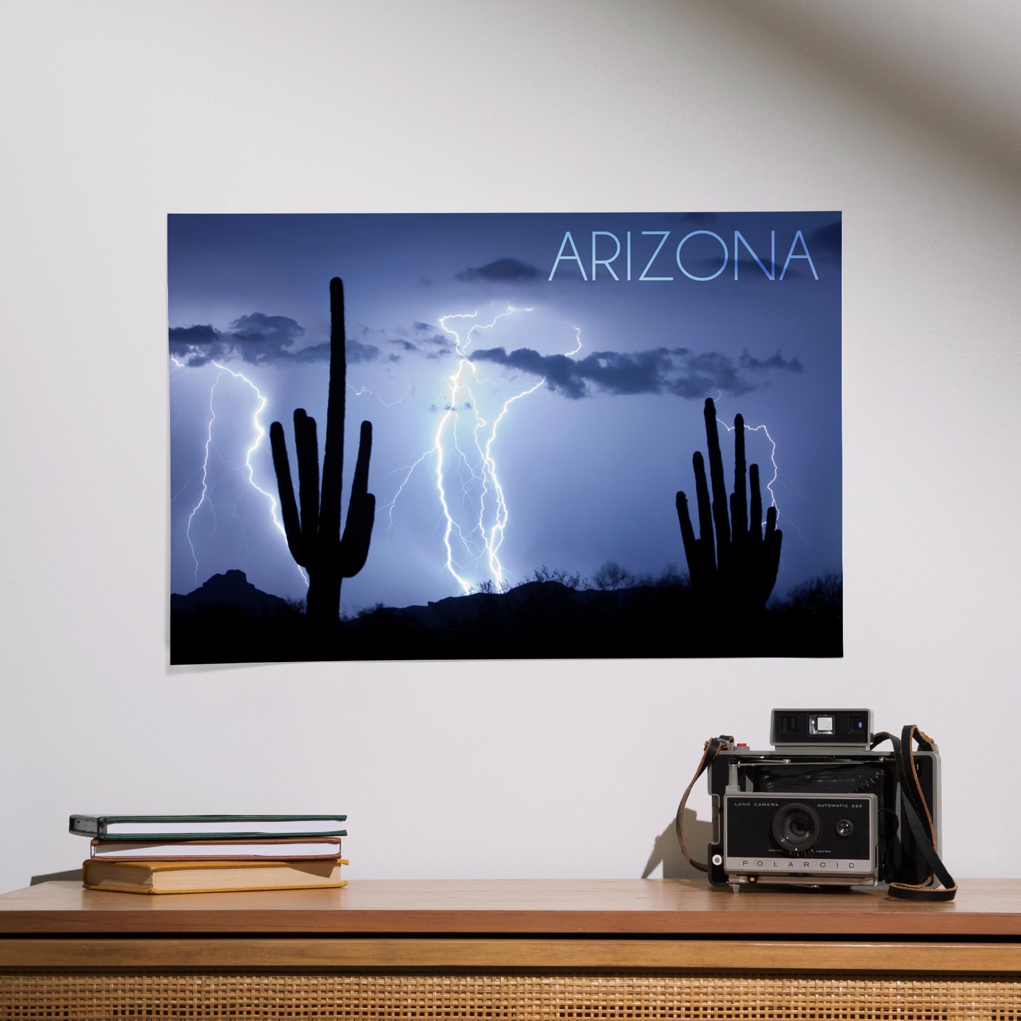 Lantern Press 16x24 Inch Giclee Art Print - Arizona Desert Landscape with Lightning Storm and Cactus Photography - Perfect for Home Decor, Office Wall Art & Southwestern Style Interior Design