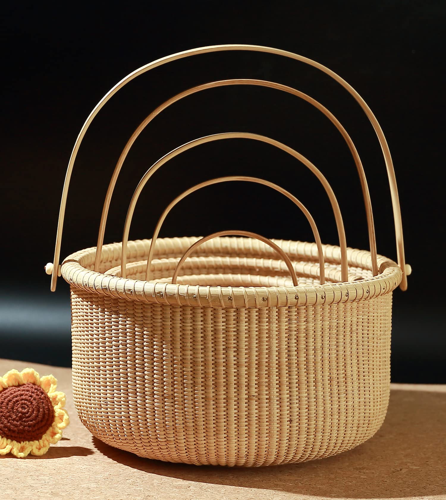 Classic Nantucket Round Woven Rattan Basket with Wood Knob Handles - Storage Organizer for Fruits, Toys & Home Decor | Handwoven Tote Cube Container for Kitchen, Bathroom & Nursery Organization
