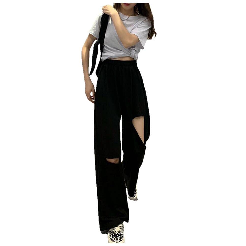 Women's Ripped Casual Sweatpants - High Waist Baggy Wide Leg Streetwear Pants for Women | Perfect for Lounge, Gym, and Everyday Wear