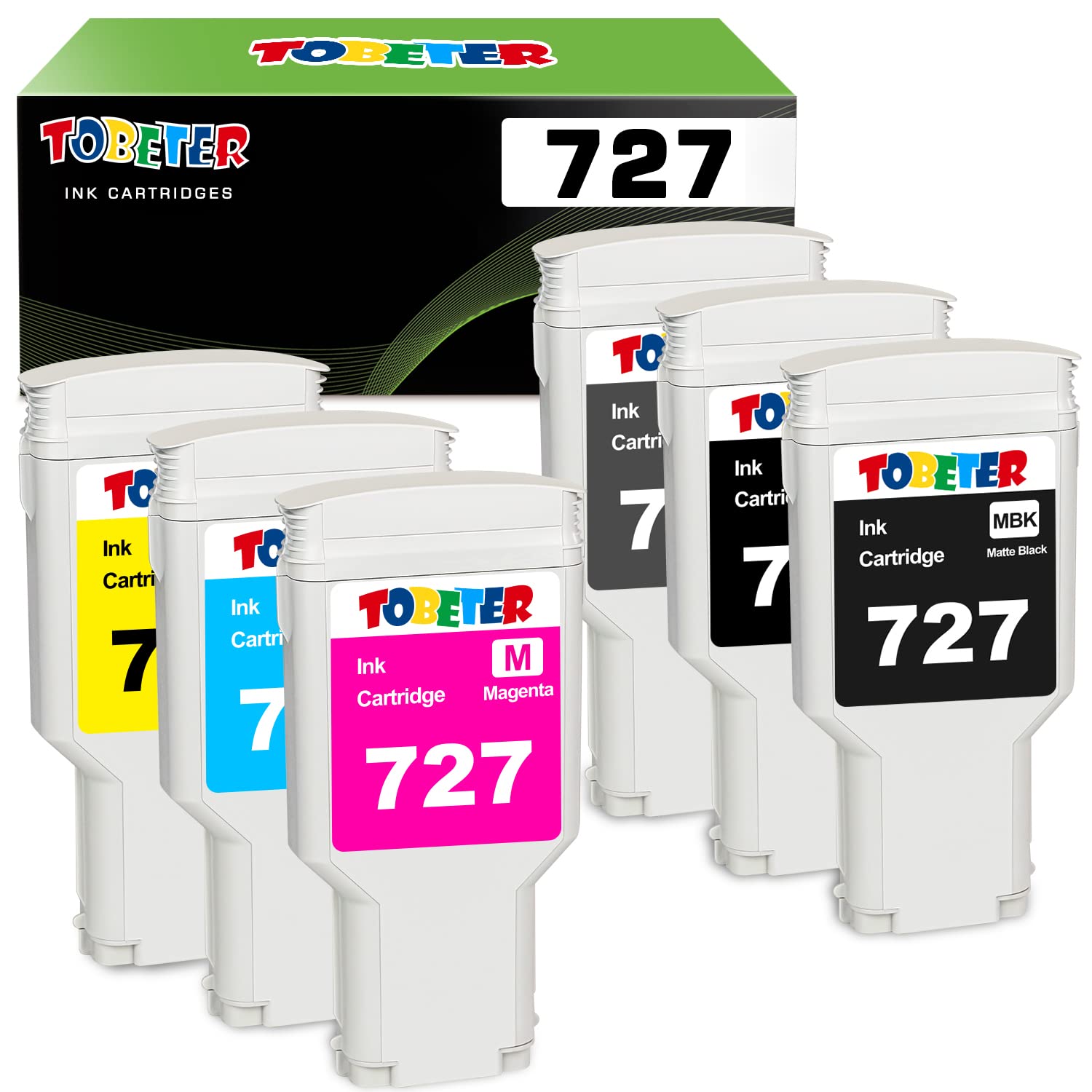 ToBeter Remanufactured Ink Cartridge 727 XL (300ml Each) - High Yield Replacement for HP 727 B3P06A C1Q12A B3P22A B3P23A B3P19A B3P21A B3P20A B3P24A - Compatible with HP DesignJet T1500 T2500 T2530ps T920 T930 T1530 Printers - Ideal for Large Format Printing, CAD Drawings & Photo Printing