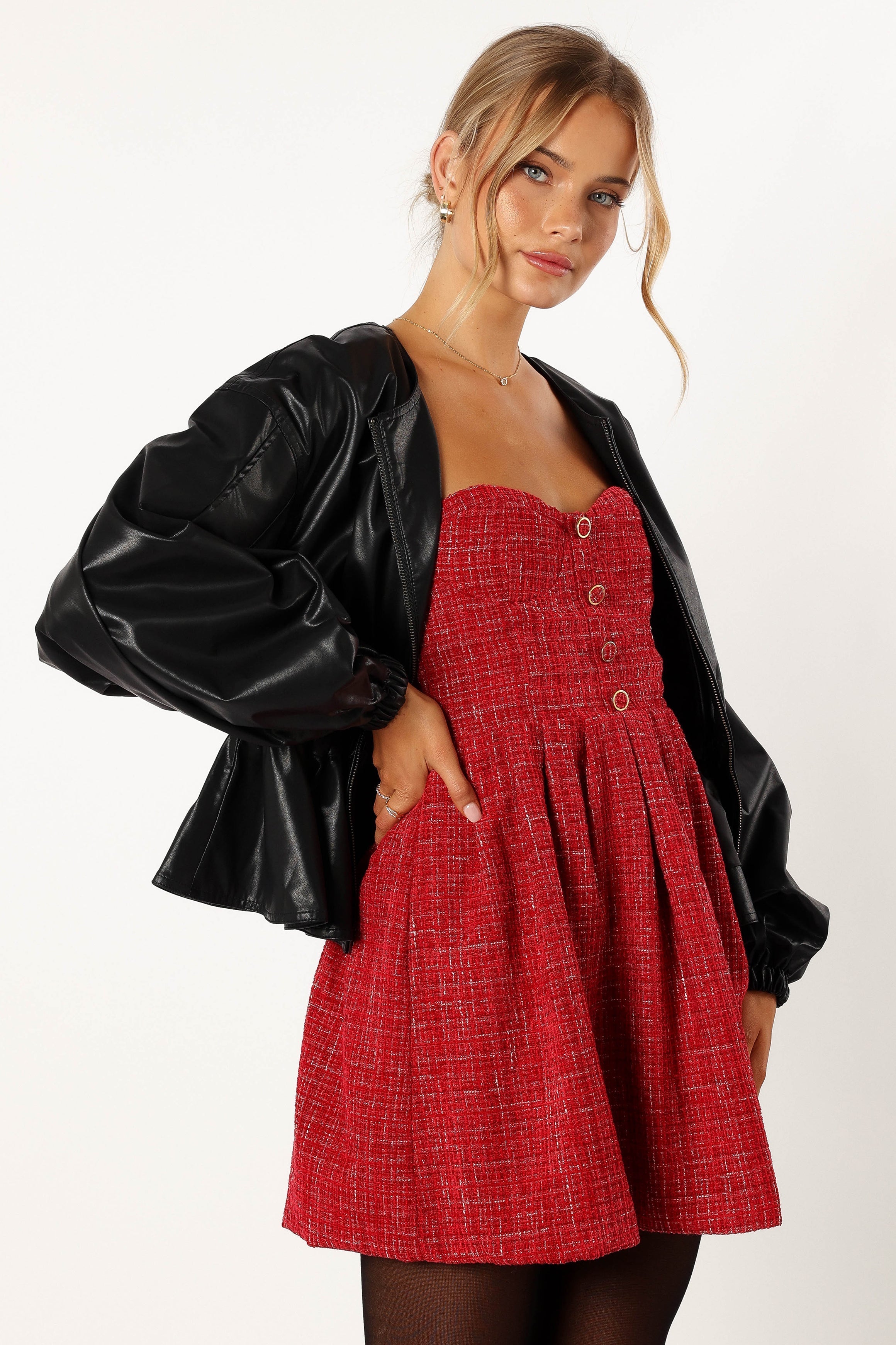 Ivanna Faux Leather Puff Sleeve Jacket for Women - Black Vegan Leather Biker Style Coat - Perfect for Casual Outings, Date Nights & Fall Fashion