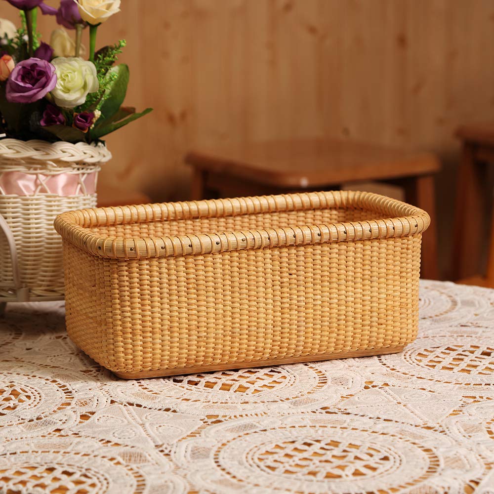Natural Rattan Storage Basket - Handwoven Cane-on-Cane Weave Nantucket Style Organizer Box for Home Decor, Shelf & Cabinet Storage - Perfect for Bathroom, Bedroom, and Office Organization