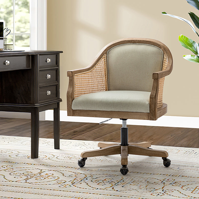 Audrey Task Accent Chair with Rattan Arms - Modern Home Office Chair for Small Spaces, Comfortable Writing Desk Chair with Woven Rattan Backrest - Perfect for Study Rooms, Living Rooms & Cozy Corners