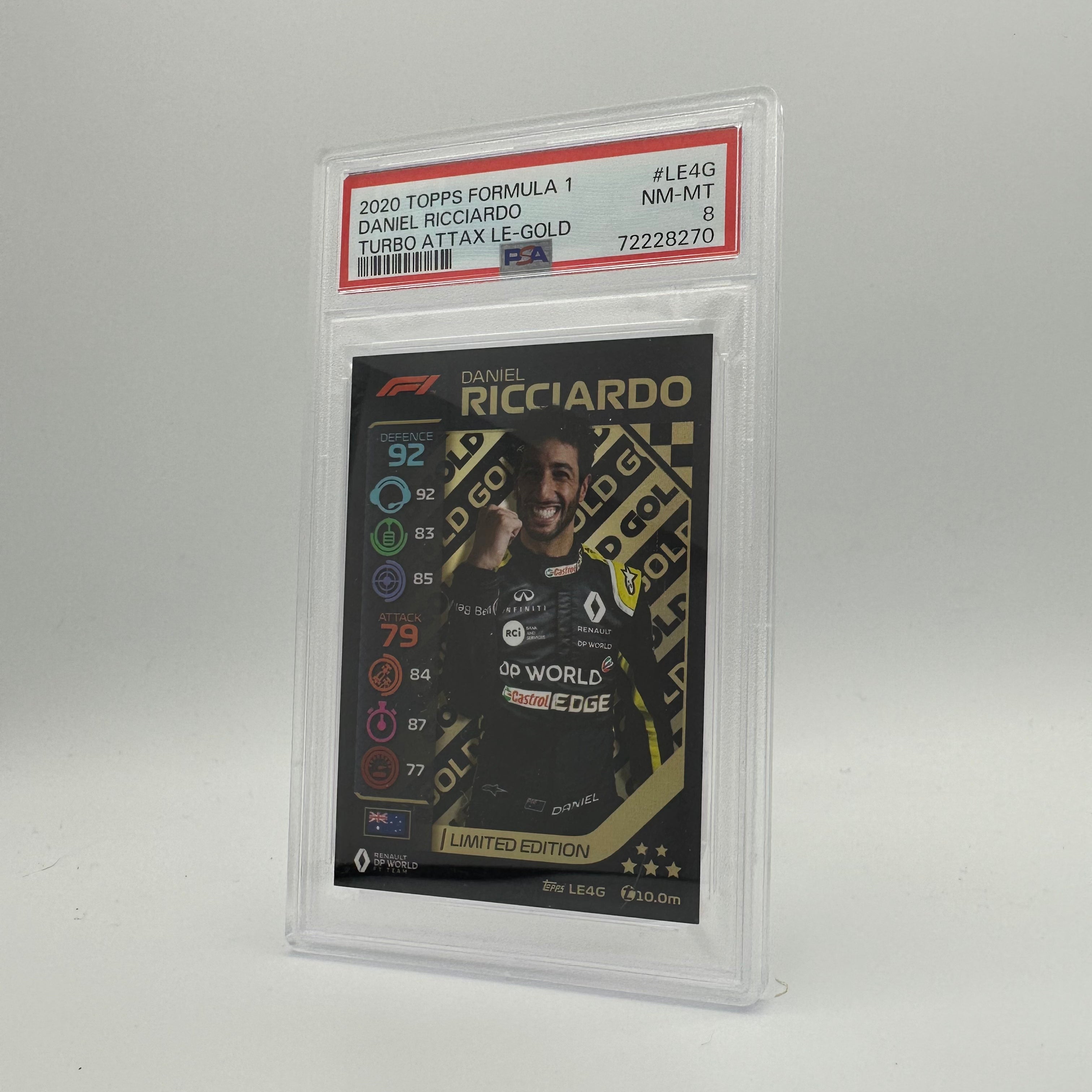 PSA 8 Graded DANIEL RICCIARDO #LE4G Limited Edition Gold Trading Card - Perfect for F1 Collectors, Sports Memorabilia Enthusiasts & Investment Portfolio