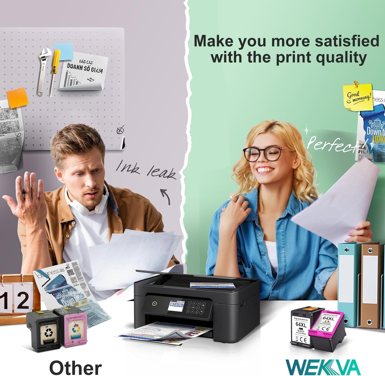 WEKVA 64XL Ink Cartridges Combo Pack - Black & Tri-Color Replacement for HP 64XL/HP64 Printers - Compatible with HP Envy Photo 7855, 7864, 7120, 7130, 7858, 6252, 6255, 6258 & Tango X/Terra - High Yield Printing for Home Office & Photo Projects
