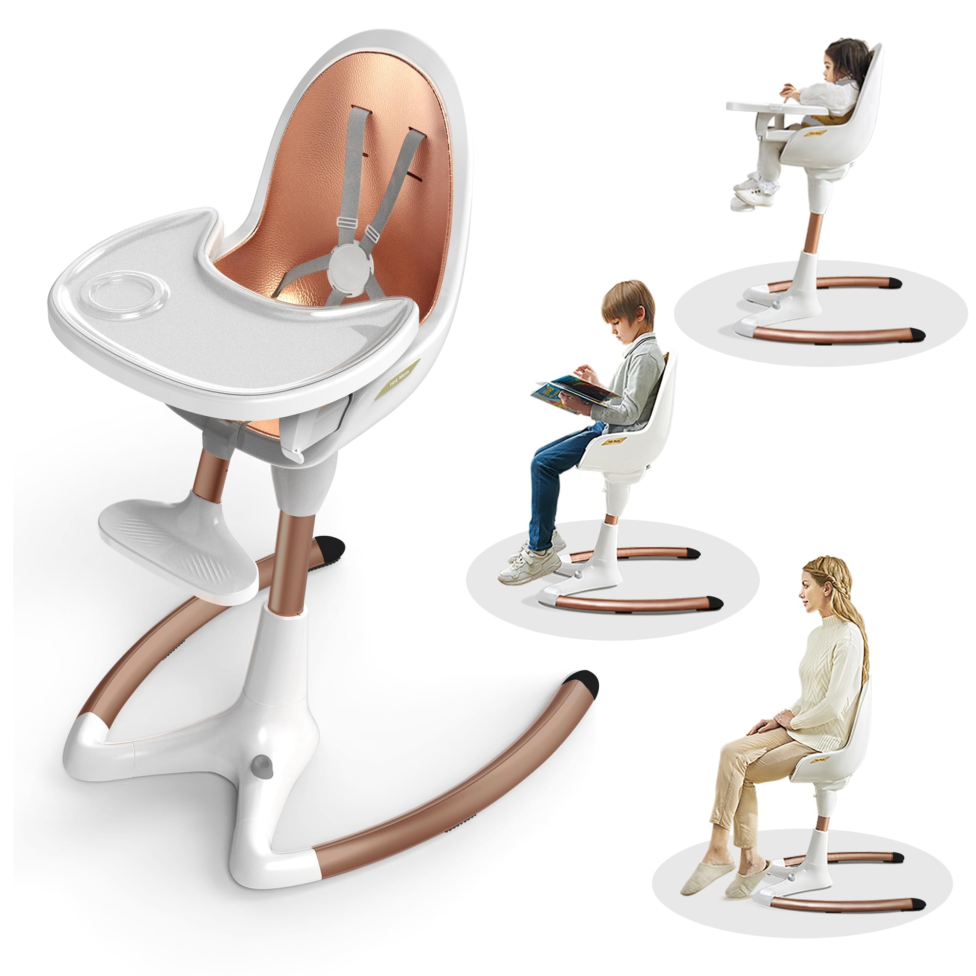 Premium Adjustable Baby High Chair with Double Tray - Ergonomic Lift Height & Seat Angle for Comfortable Feeding - Luxury White Gold Design for Modern Nurseries - Perfect for Mealtime, Playtime & Learning Activities