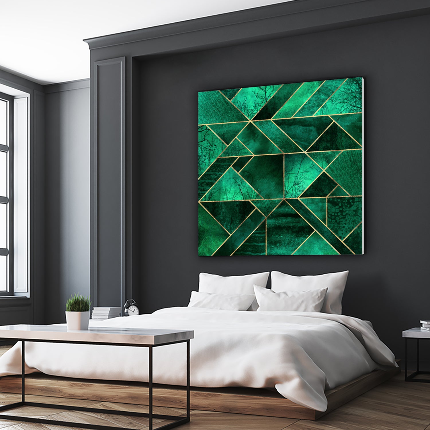 Abstract Nature Emerald Green Wall Art - Modern Canvas Painting for Home & Office Decor - Perfect for Living Room, Bedroom, or Workspace