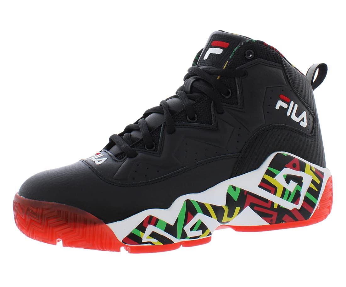 Fila Men's MB High Top Sneakers - Black/Jelly Bean/Lemon - Size 9 - Retro Basketball Shoes for Men | Streetwear Fashion & Casual Wear