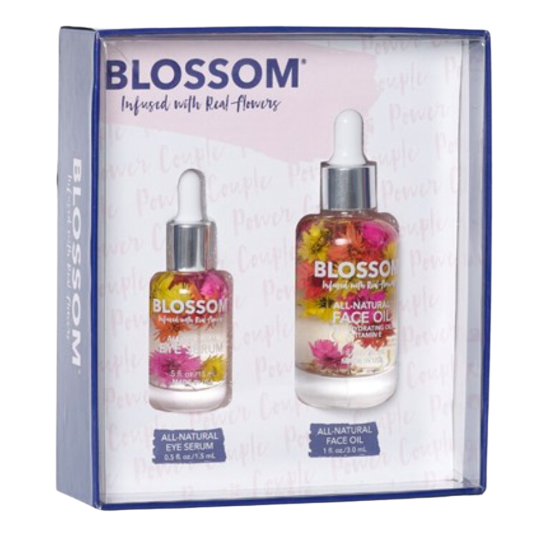 Blossom All Natural Eye Serum & Face Oil Set - Vegan, Organic Skincare for Dark Circles & Wrinkles - Perfect for Nighttime Routine & Anti-Aging Care