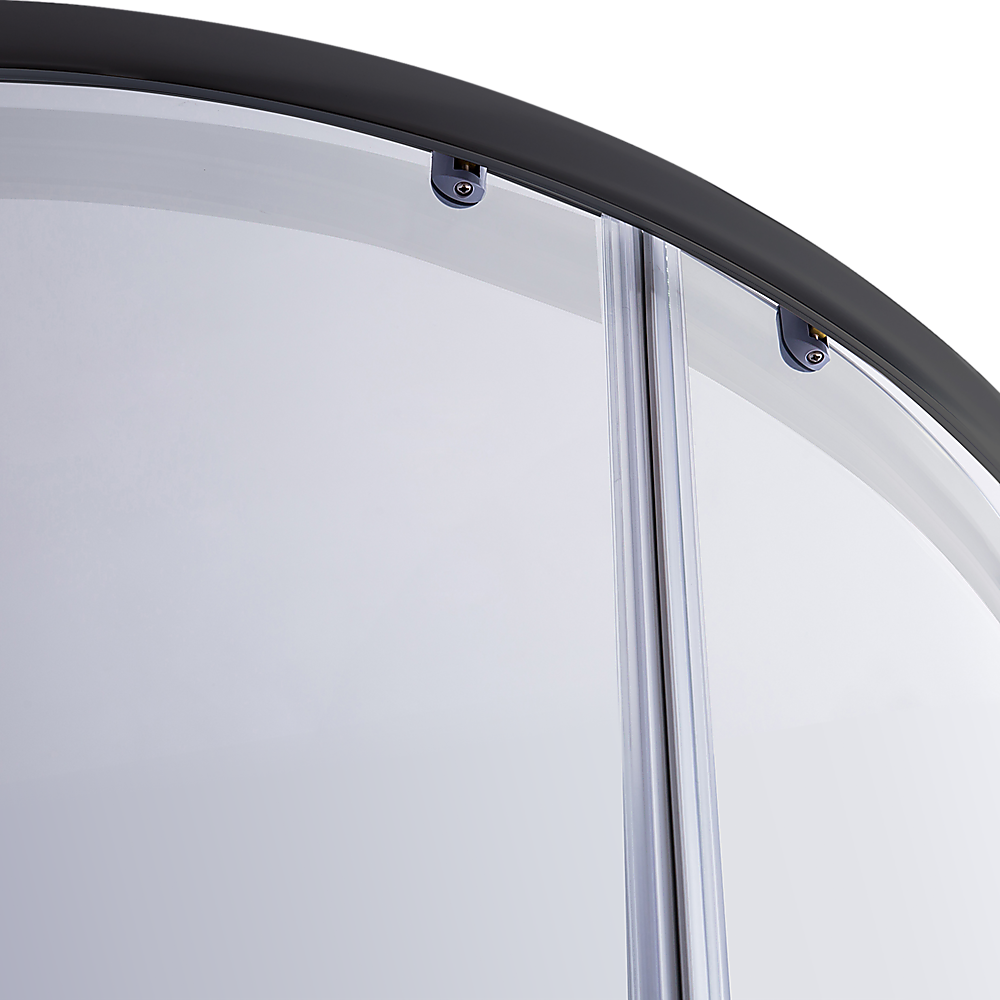 6mm Black Frameless Curved Shower Screen with Base - 100x100cm Rounded Sliding Glass Door for Bathroom & Wet Room Installation