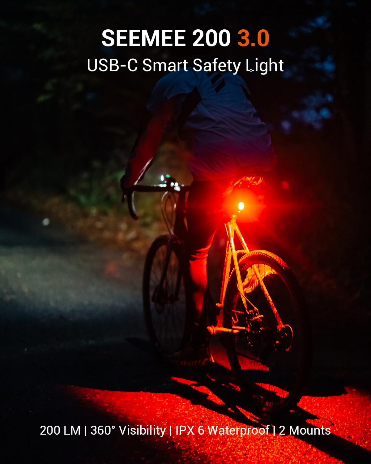 Magicshine SEEMEE 200 Rechargeable Bike Tail Light - 200 Lumens High Visibility Bicycle Rear Light with Smart Brake Sensor, IPX6 Waterproof, 5 Lighting Modes for Road & Urban Cycling - Perfect for Night Commuting and Safety Riding