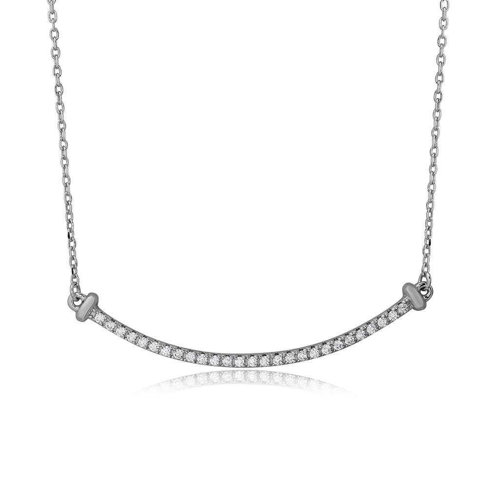 Double Accent Sterling Silver CZ Stone Smile Pendant Necklace - Elegant Curved Design for Women, Perfect for Valentine's Day Gifts, Anniversaries & Special Occasions