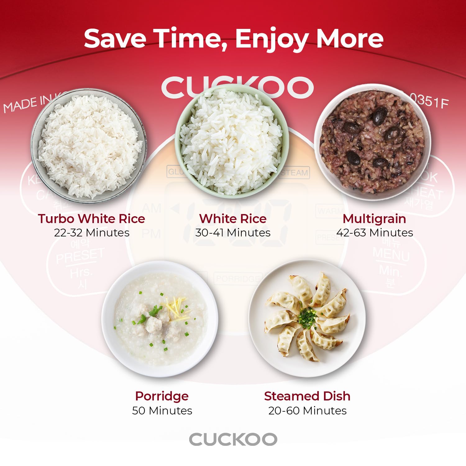 Cuckoo CR-0351F 3-Cup Red Rice Cooker - Compact 7.8