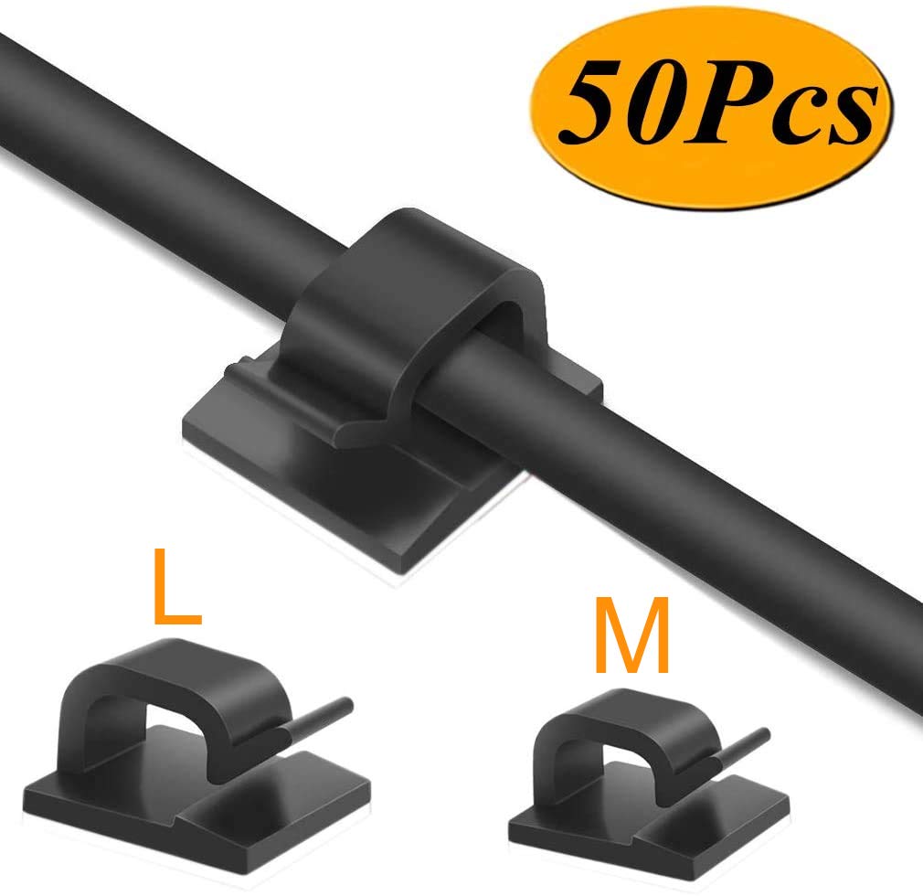 50pcs Adhesive Cable Clips - Wire Organizers for Car, Office & Home - Small & Large Cable Management Clips - Perfect for Desk, TV, Computer, Router & Vehicle Wiring