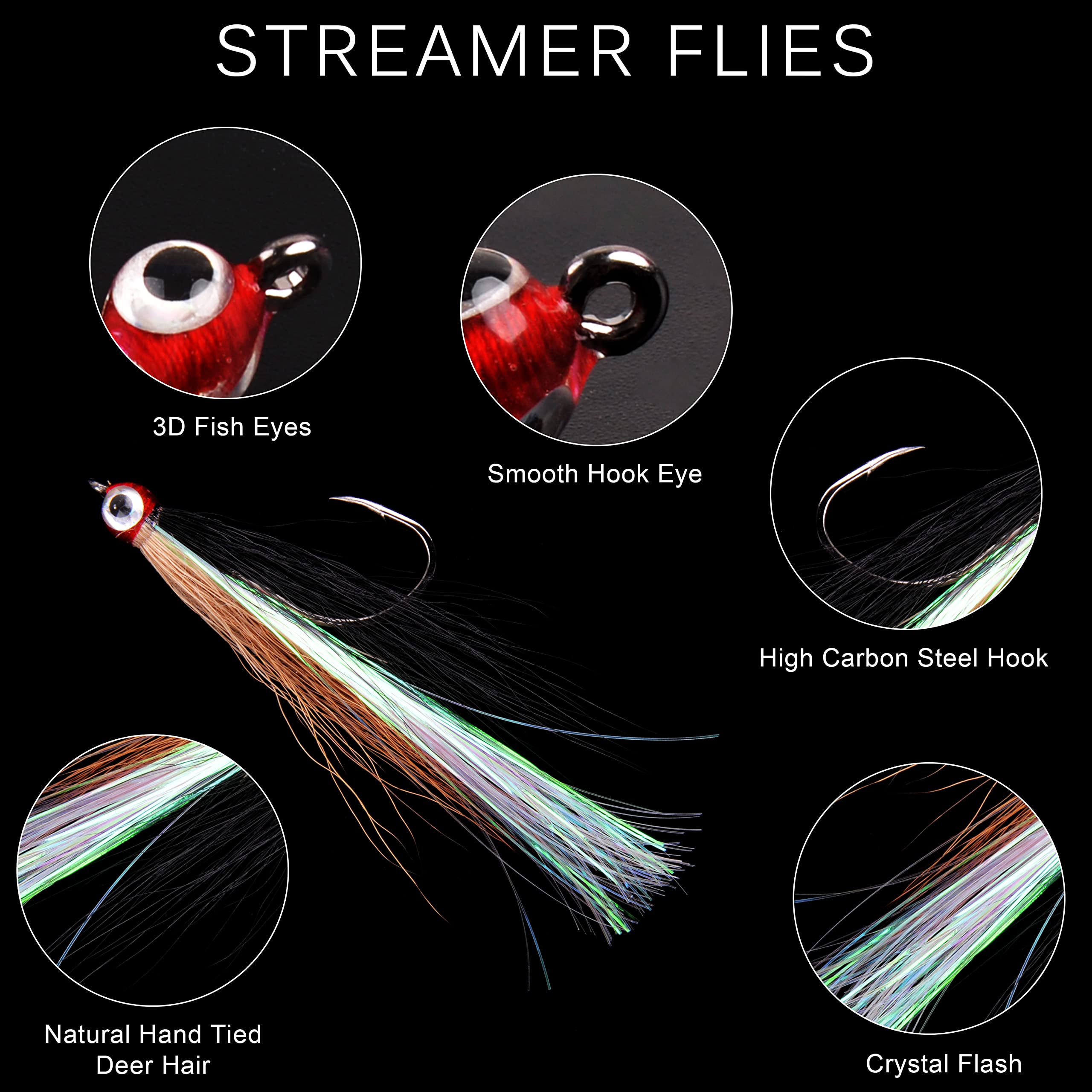 Bucktail Teasers Fishing Hook Fly Streamer - Classic Clouser Minnow Lures for Trout, Bass, Saltwater & Freshwater - 10-Pack Fly Fishing Flies for Streams, Lakes & Rivers