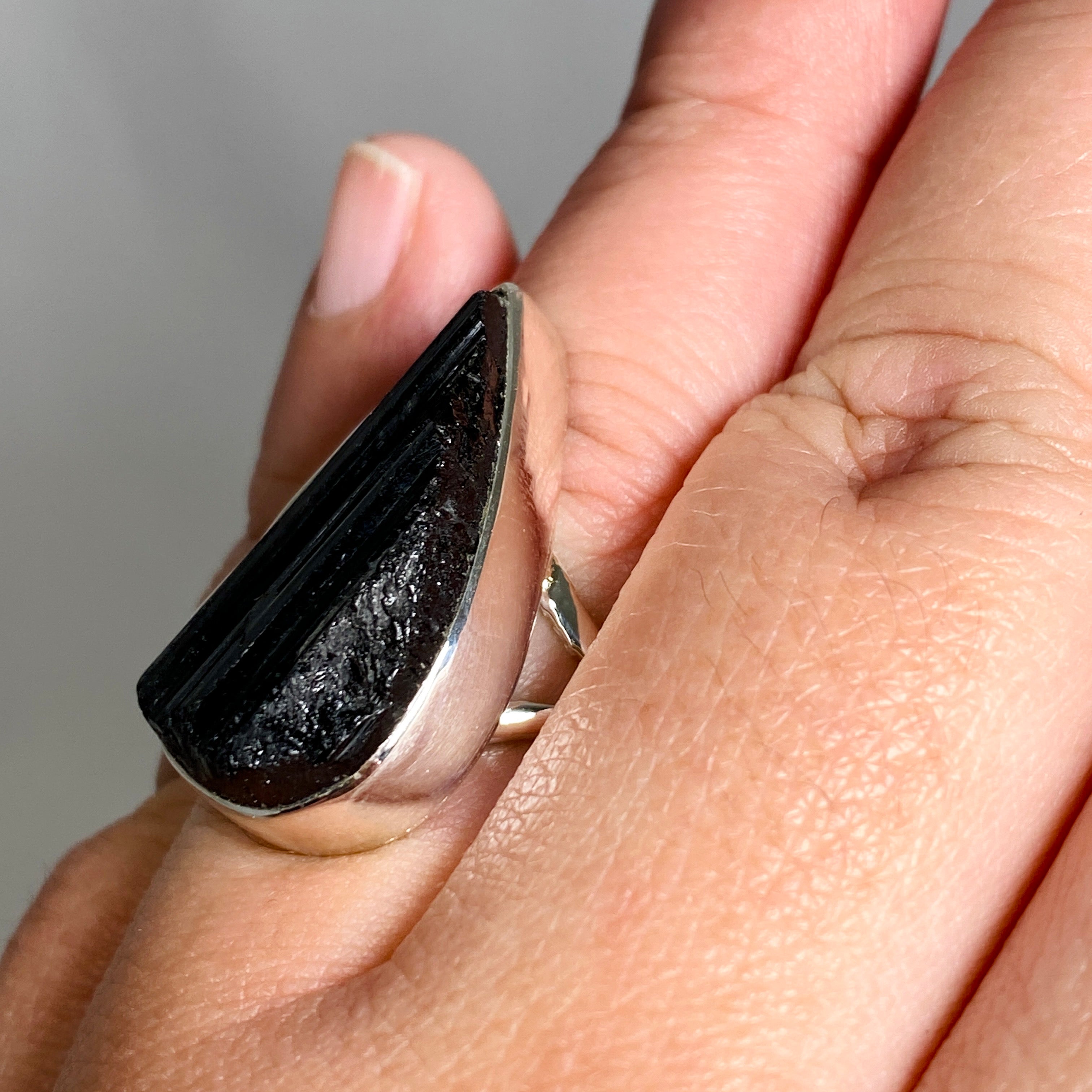 Black Tourmaline Teardrop Raw Split Band Ring - Size 10 - Natural Gemstone Jewelry for Women - KRGJ3276 - Perfect for Healing, Protection & Spiritual Energy in Daily Wear
