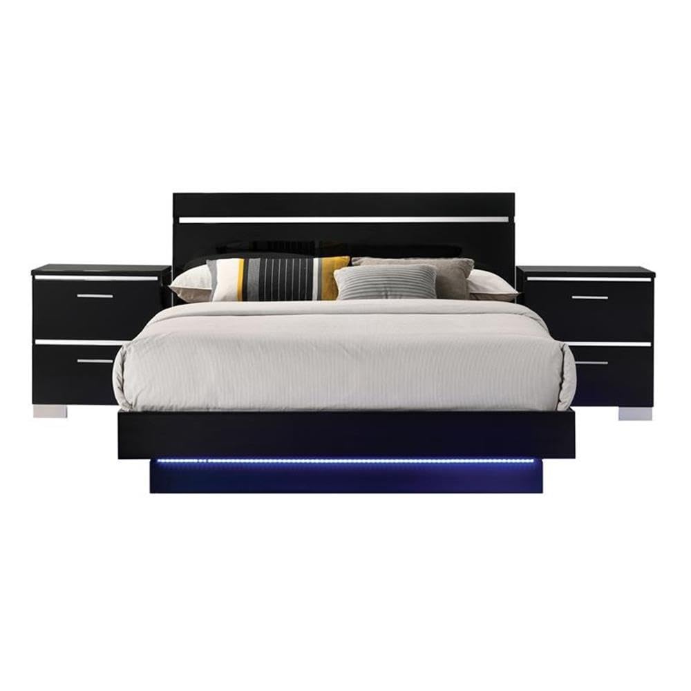 Furniture of America Malva 3-Piece Black Wood Bedroom Set - King Size Bed with 2 Nightstands | Modern Bedroom Furniture for Master Suite & Guest Room