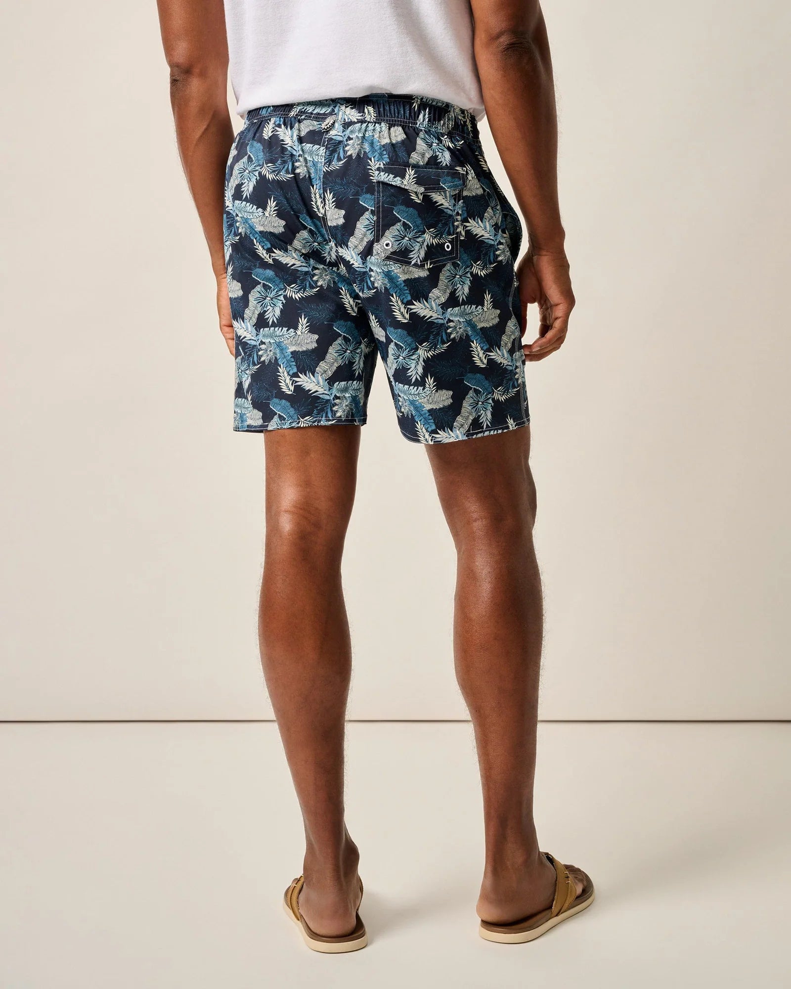 Johnnie O 7 Inch Shore Haven Swim Trunks for Men - Quick Dry Swim Shorts with UPF Protection - Navy Blue Beach & Pool Swimwear for Vacation, Surfing, and Water Sports