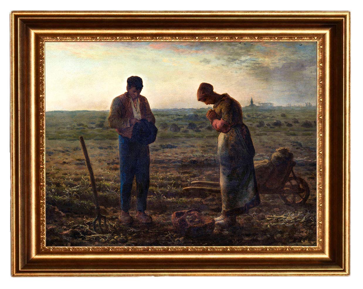 ELITEART Jean-François Millet The Angelus Oil Painting Reproduction - Giclee Canvas Art Print Framed 34x28.25 Inch - French Countryside Wall Decor for Living Room, Bedroom & Office