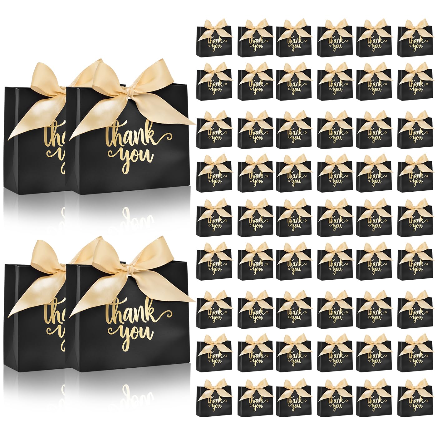60 Pack Small Thank You Gift Bags with Ribbon - 4.5x1.8x3.9 Inches Black Paper Favor Bags Bulk for Wedding, Birthday Party, Baby Shower & Anniversary - Perfect for Candy, Jewelry, Small Gifts & Party Favors