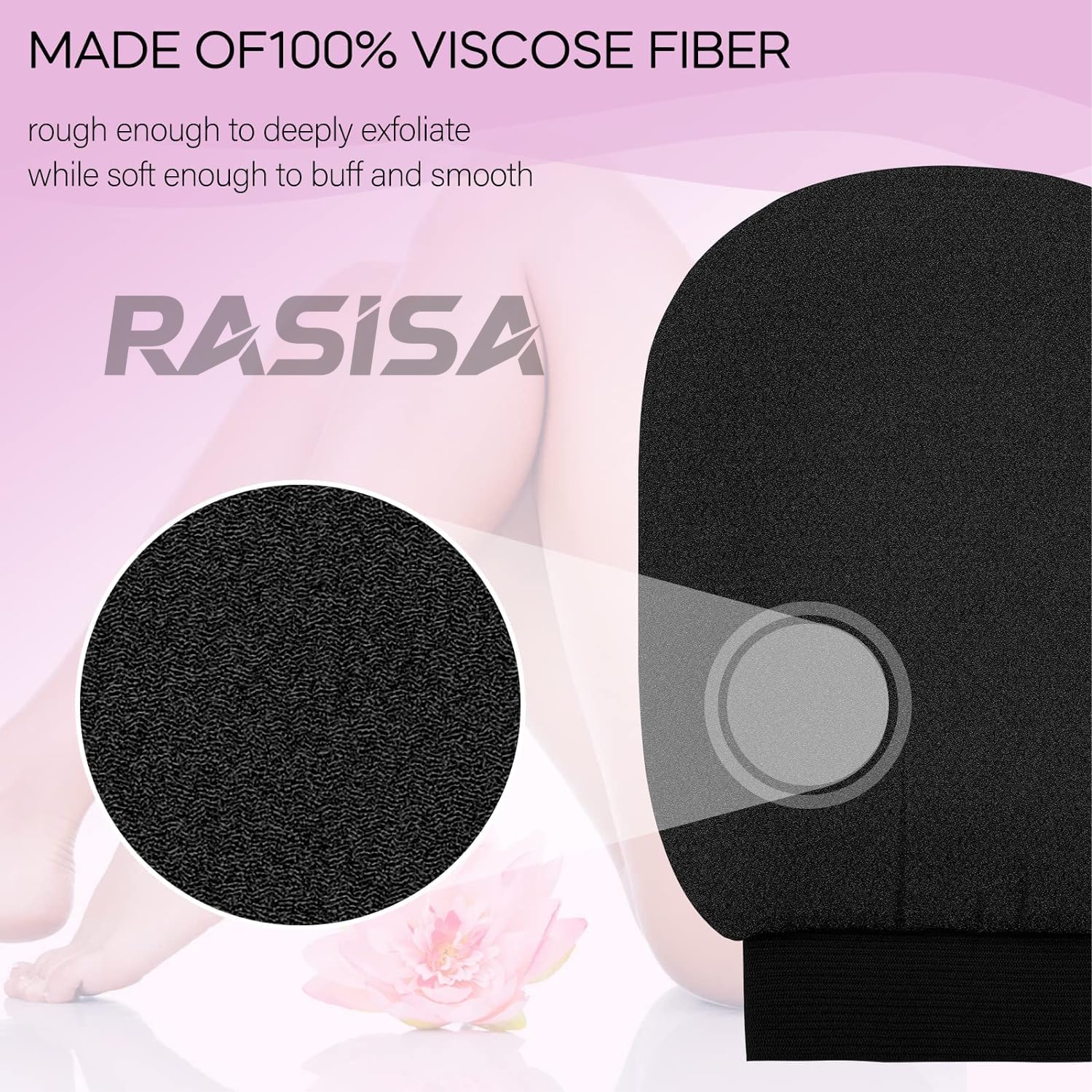 Rasisa Body Exfoliating Glove - Pure Viscose Fiber Double-Layered Exfoliator for Dead Skin & Tan Removal, Face & Body Scrubber (Black) - Perfect for Spa, Shower & At-Home Skincare Routine
